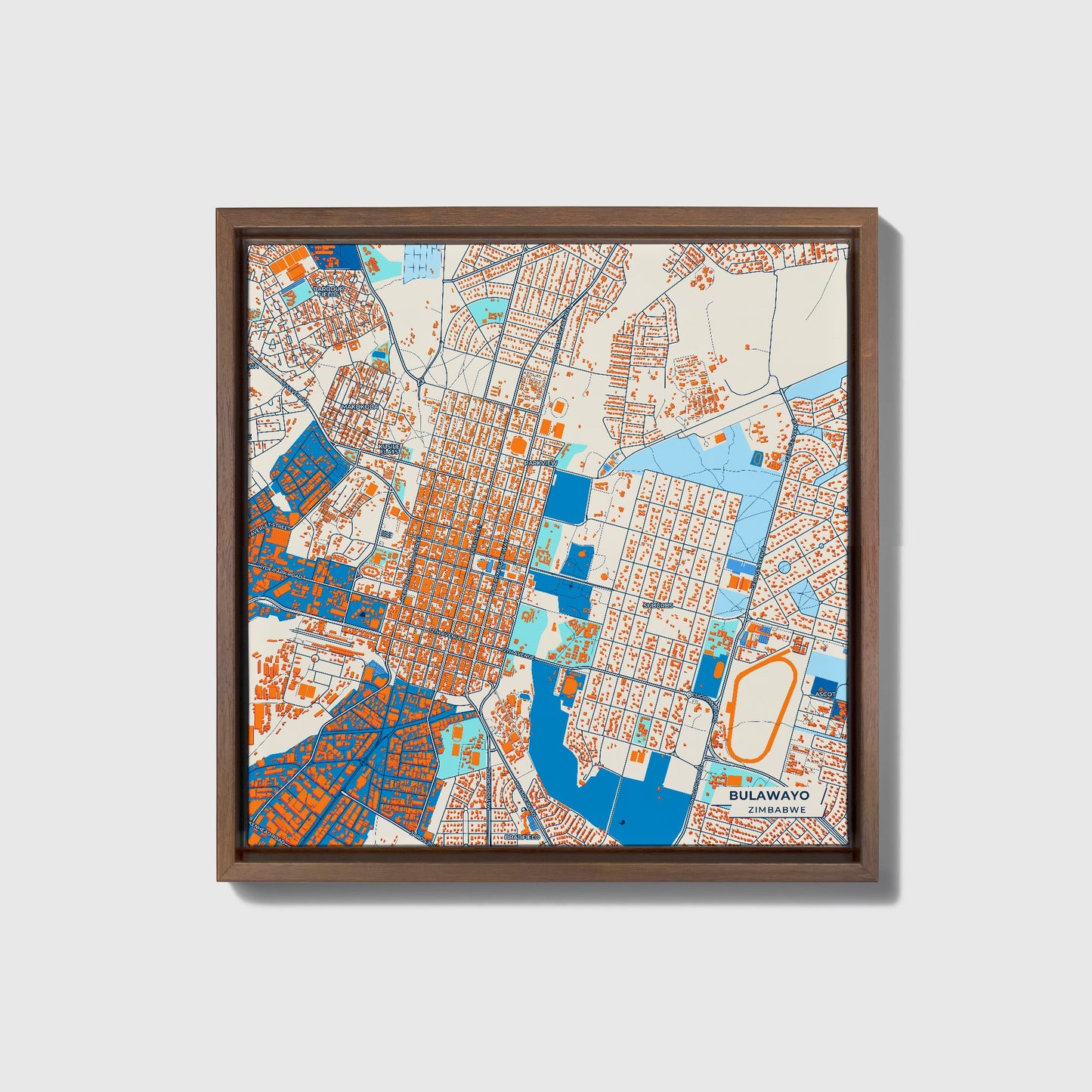 Bulawayo Zimbabwe Colorful City Map Canvas Print • Dark Wooden Framed