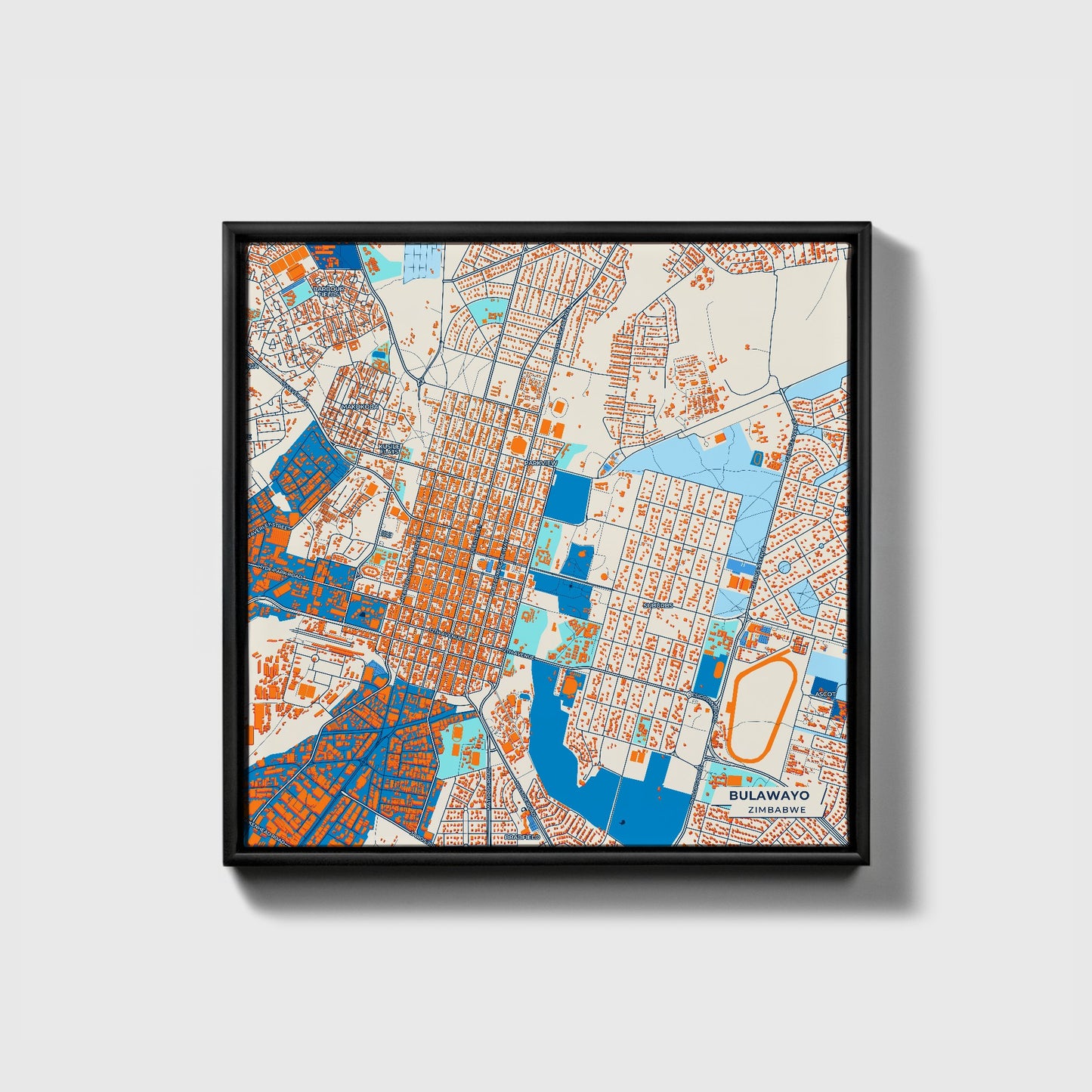 Bulawayo Zimbabwe Colorful City Map Canvas Print • Black Framed