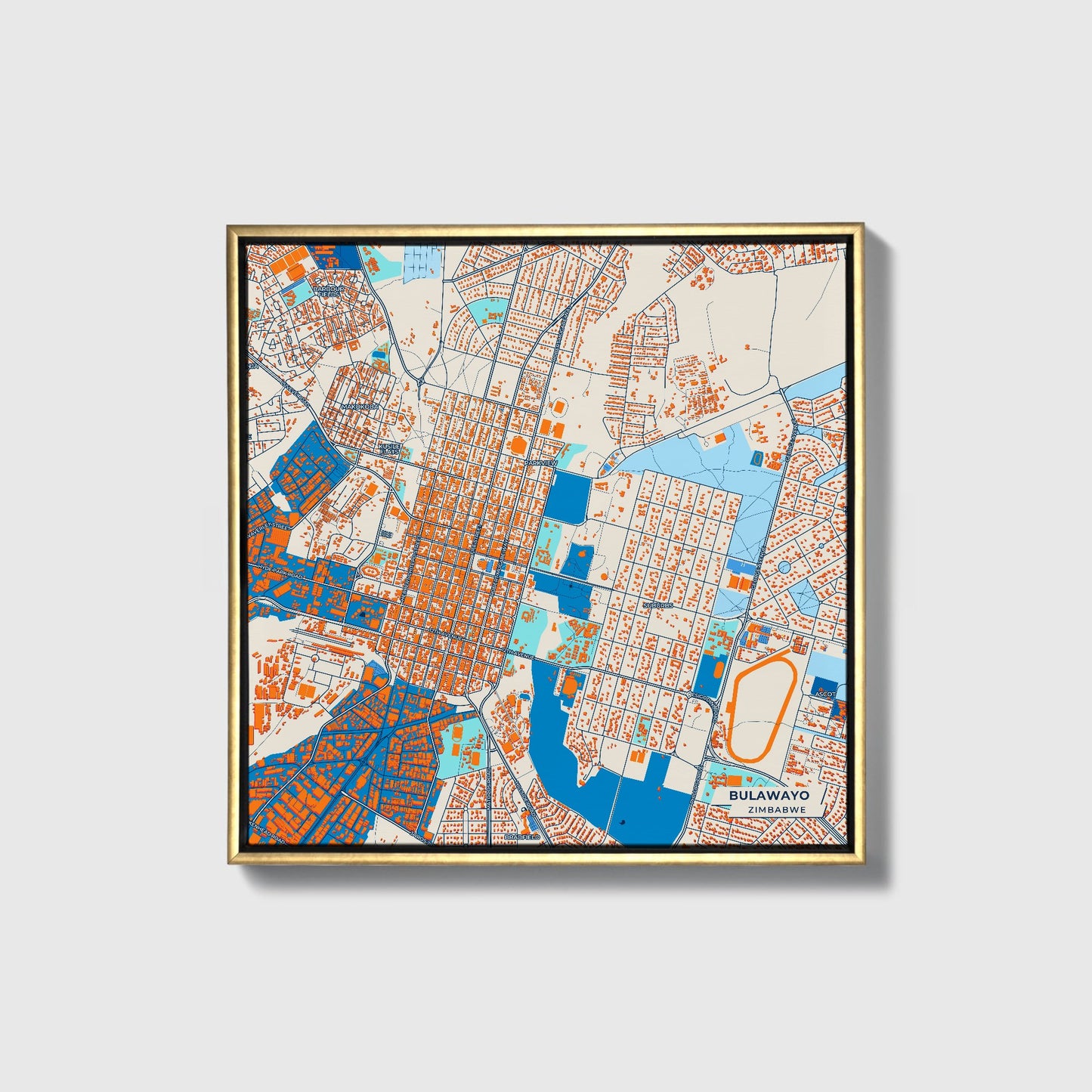 Bulawayo Zimbabwe Colorful City Map Canvas Print • Gold Framed