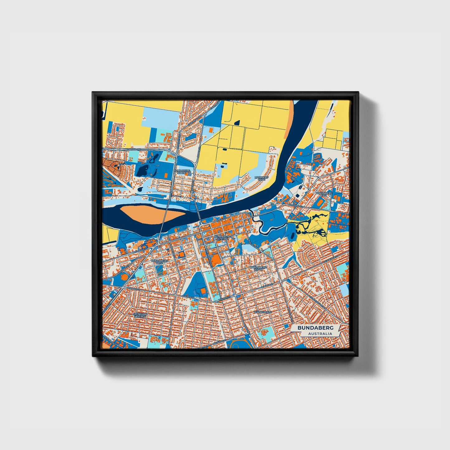 Bundaberg Australia Colorful City Map Canvas Print • Black Framed