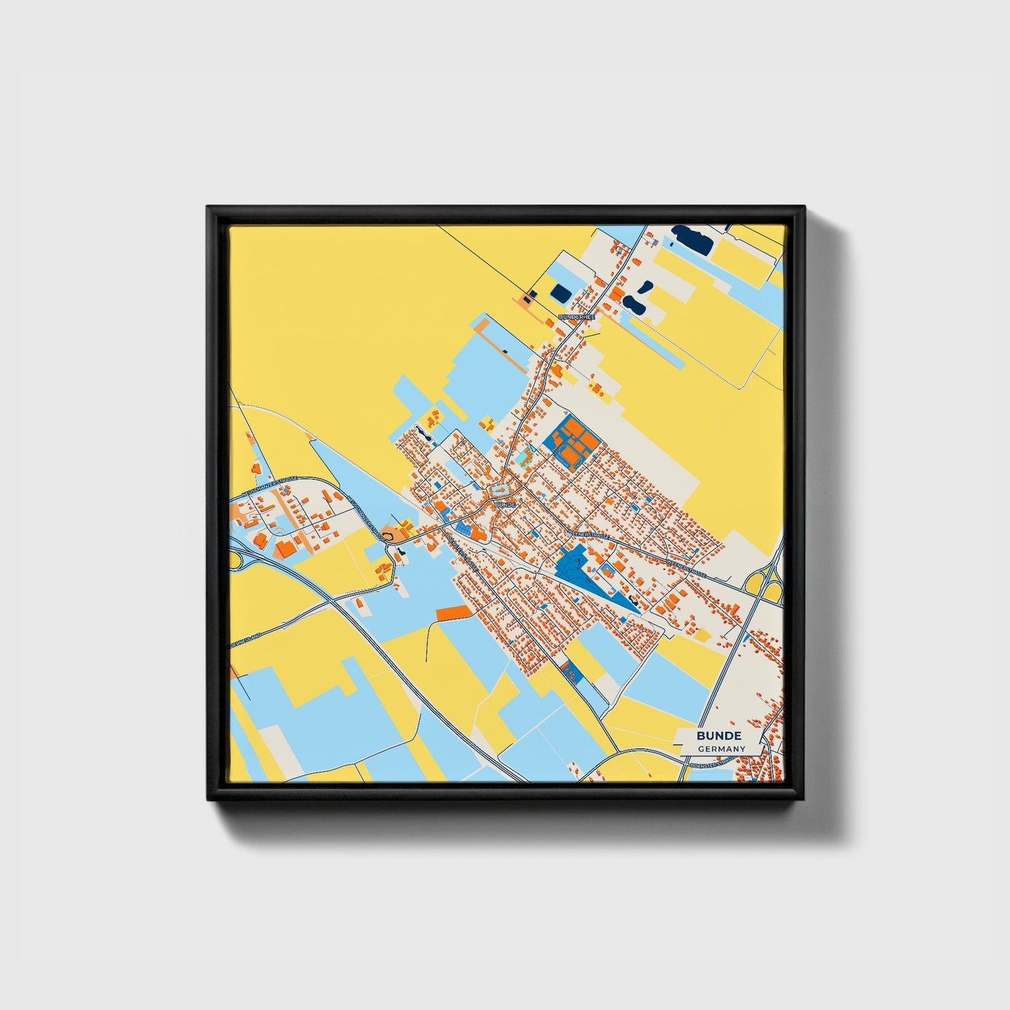 Bünde Germany Colorful City Map Canvas Print • Black Framed