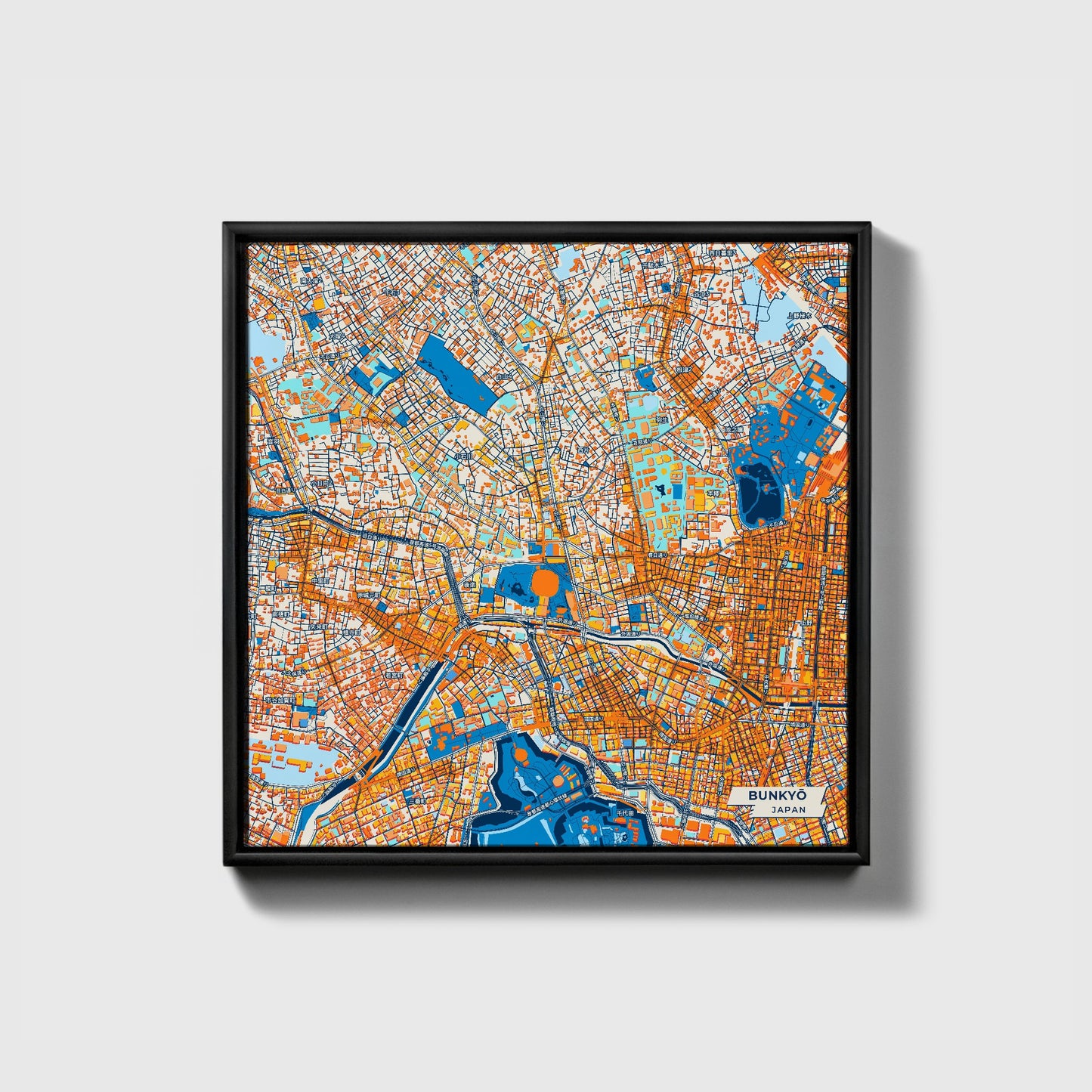 Bunkyō Japan Colorful City Map Canvas Print • Black Framed