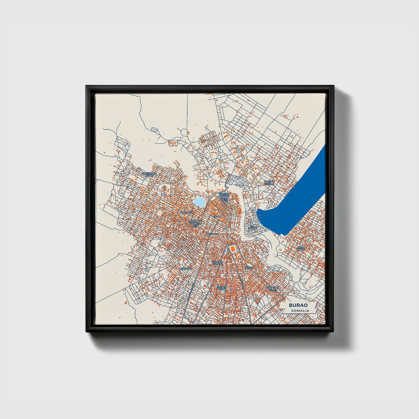 Burao Somalia Colorful City Map Canvas Print • Black Framed