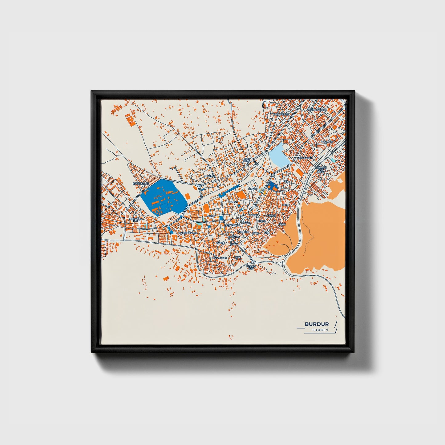 Burdur Turkey Colorful City Map Canvas Print • Black Framed