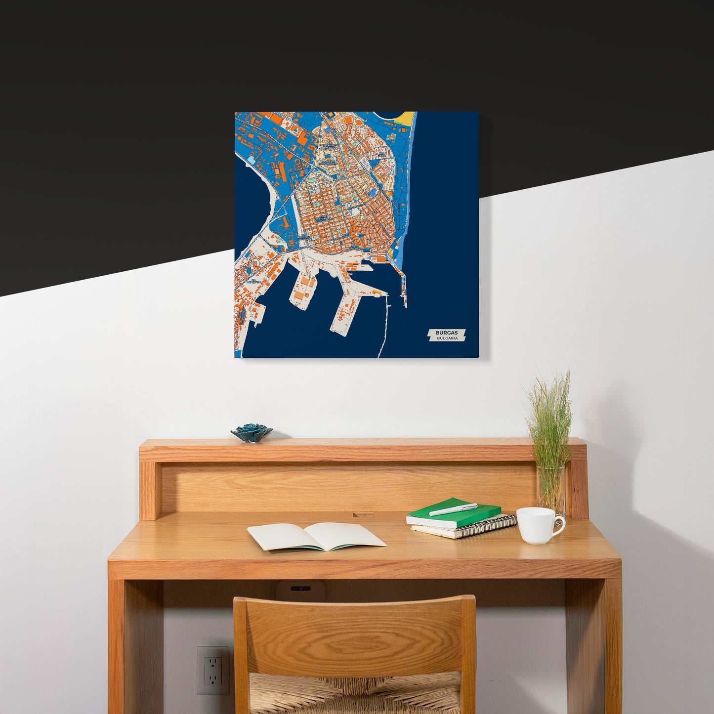 Бургас Bulgaria Colorful City Map Canvas Print Scene