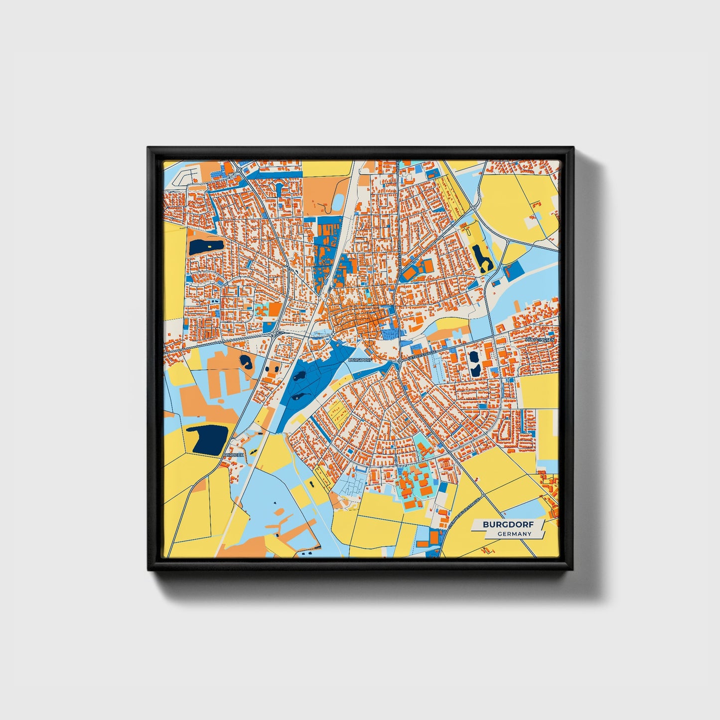 Burgdorf Germany Colorful City Map Canvas Print • Black Framed