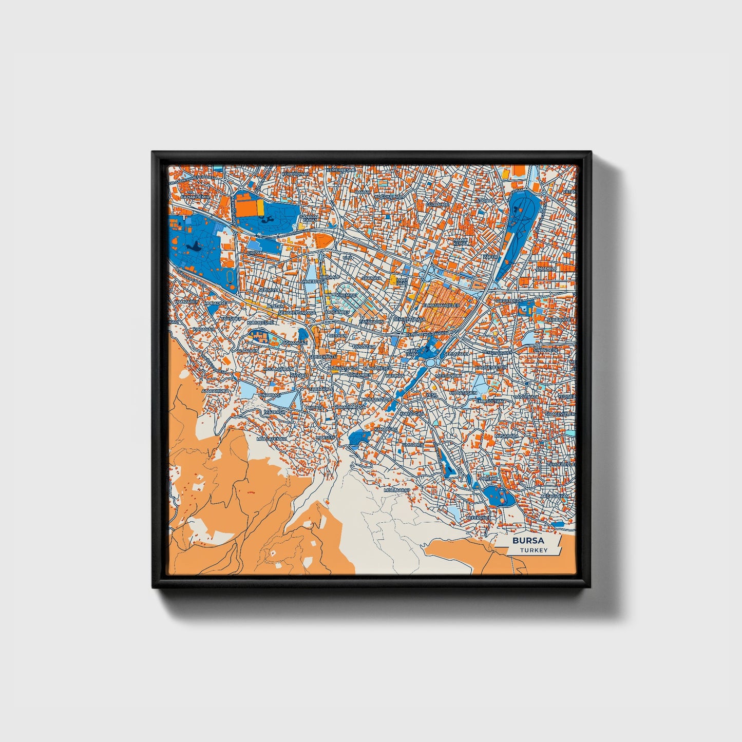 Bursa Turkey Colorful City Map Canvas Print • Black Framed