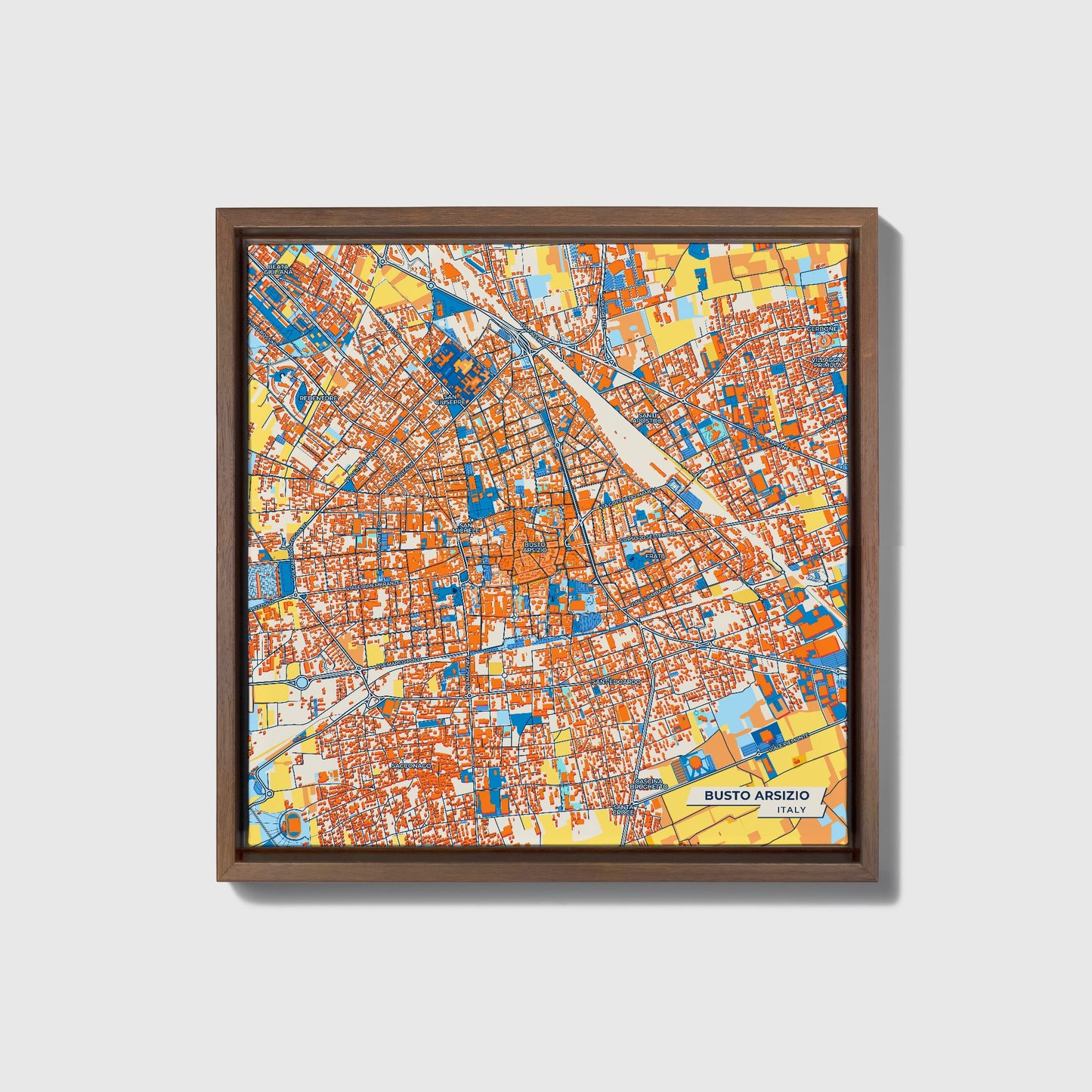 Busto Arsizio Italy Colorful City Map Canvas Print • Dark Wooden Framed