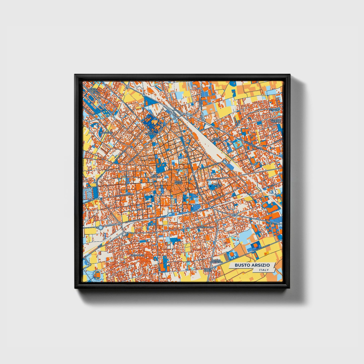 Busto Arsizio Italy Colorful City Map Canvas Print • Black Framed