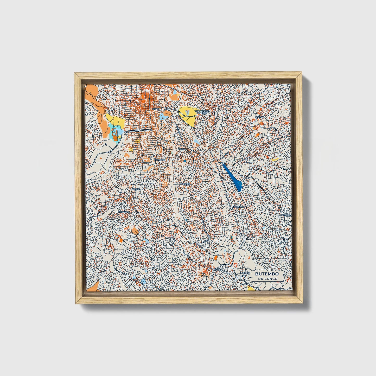 Butembo Dr Congo Colorful City Map Canvas Print • Natural Wooden Framed