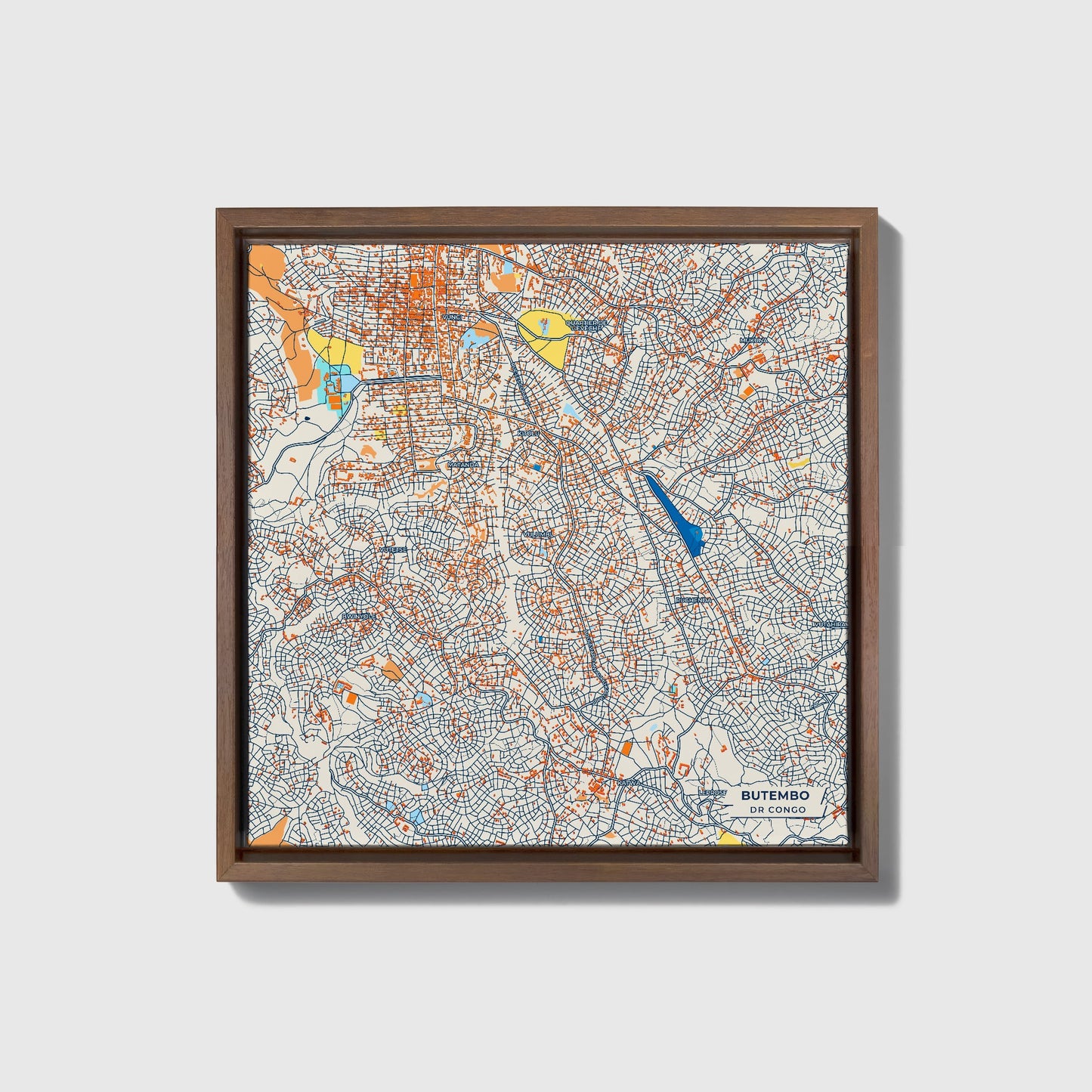 Butembo Dr Congo Colorful City Map Canvas Print • Dark Wooden Framed