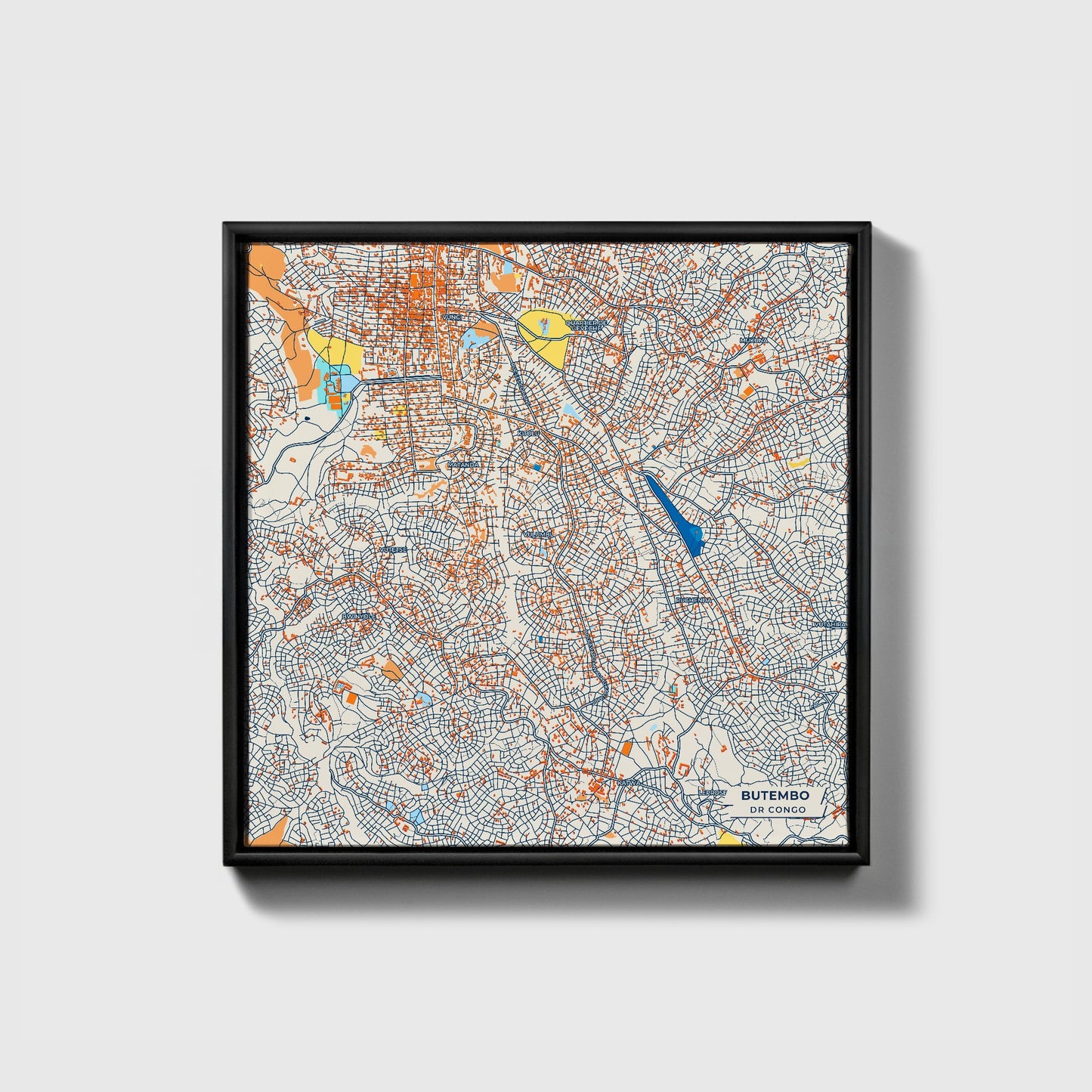 Butembo Dr Congo Colorful City Map Canvas Print • Black Framed