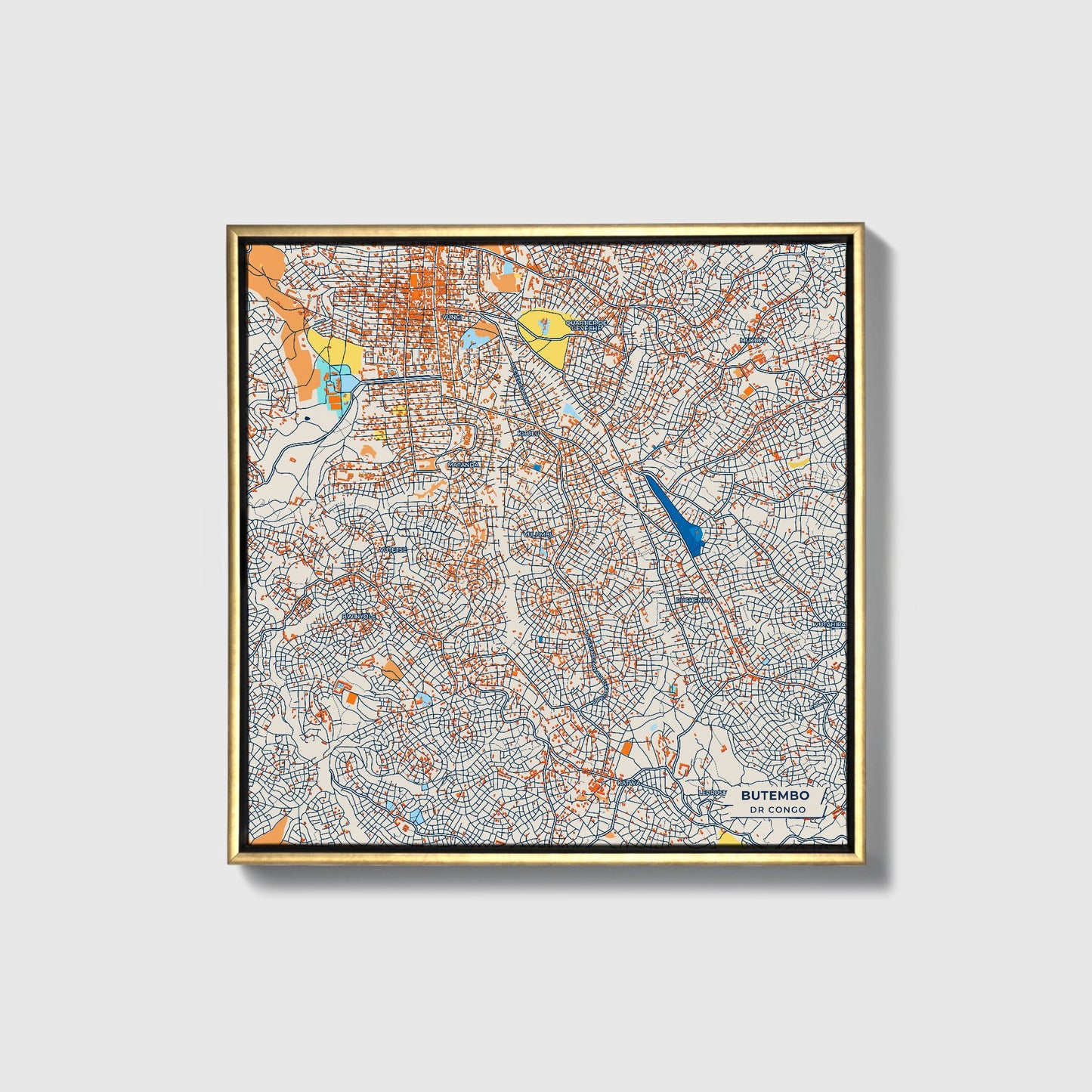 Butembo Dr Congo Colorful City Map Canvas Print • Gold Framed