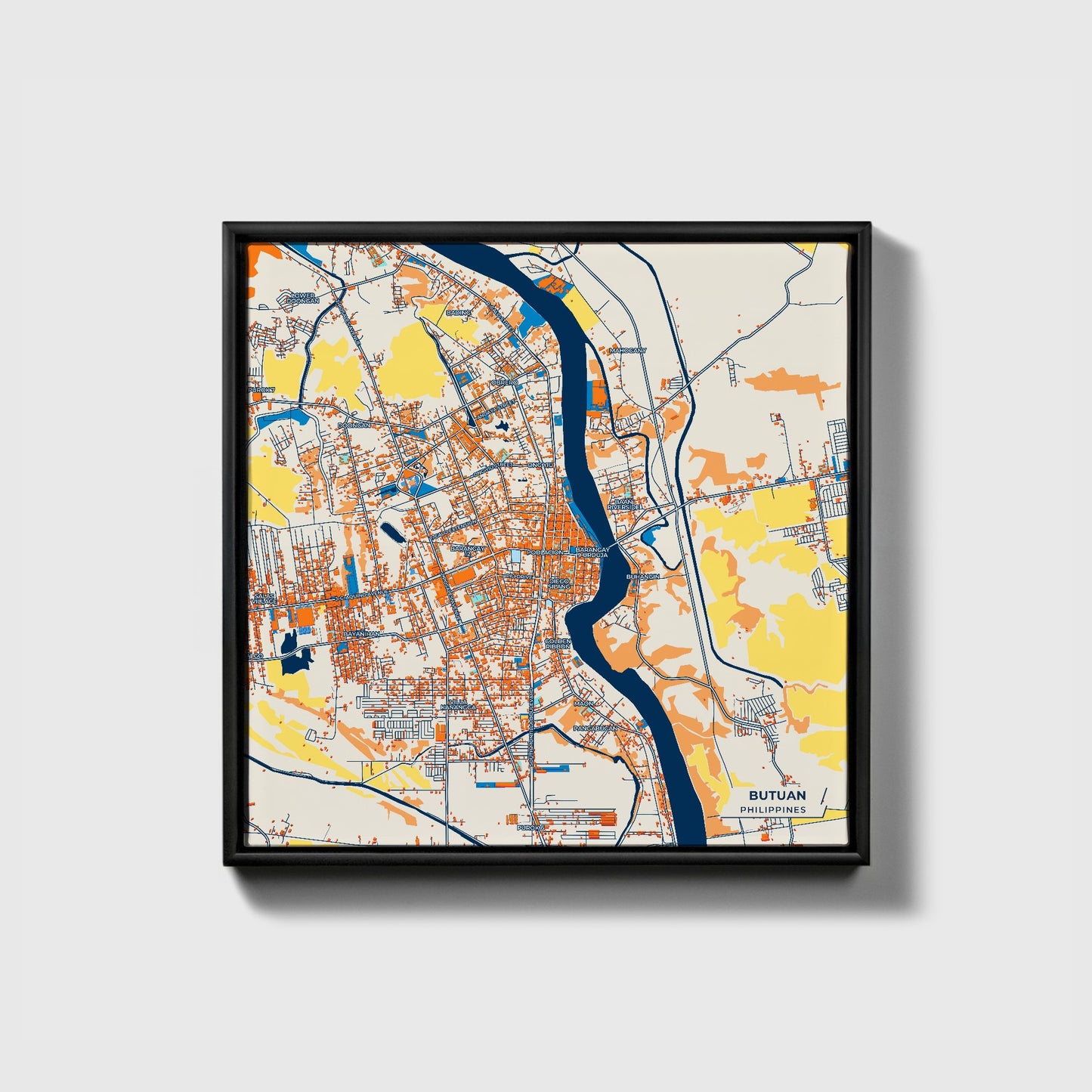 Butuan Philippines Colorful City Map Canvas Print • Black Framed