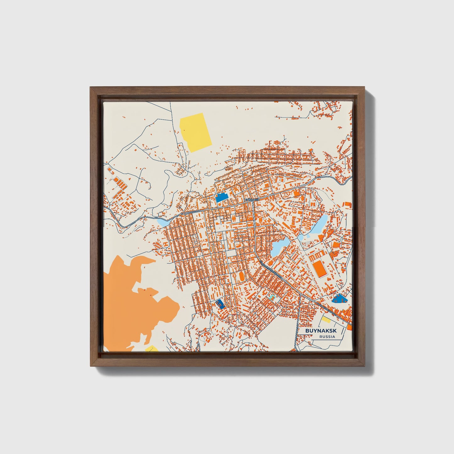 Буйнакск Russia Colorful City Map Canvas Print • Dark Wooden Framed