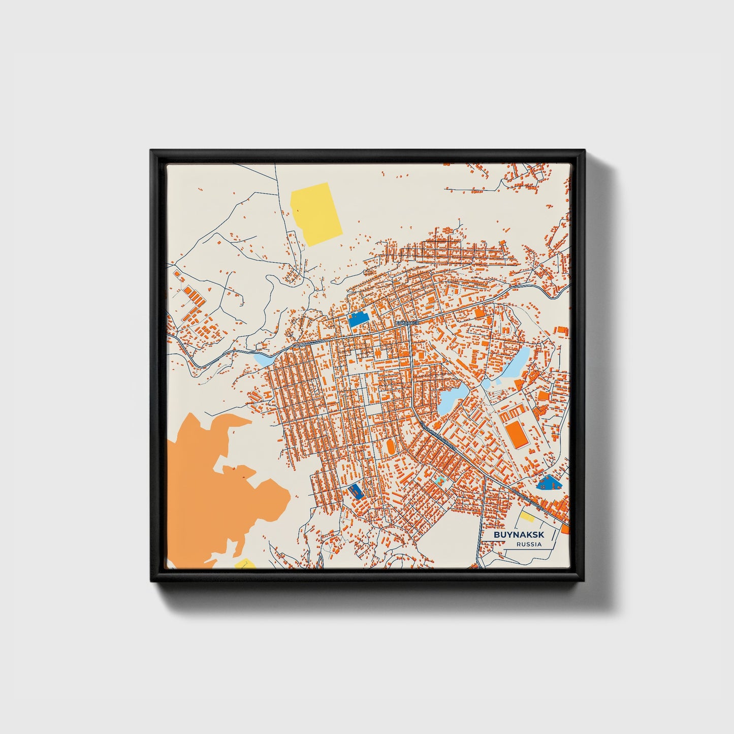 Буйнакск Russia Colorful City Map Canvas Print • Black Framed