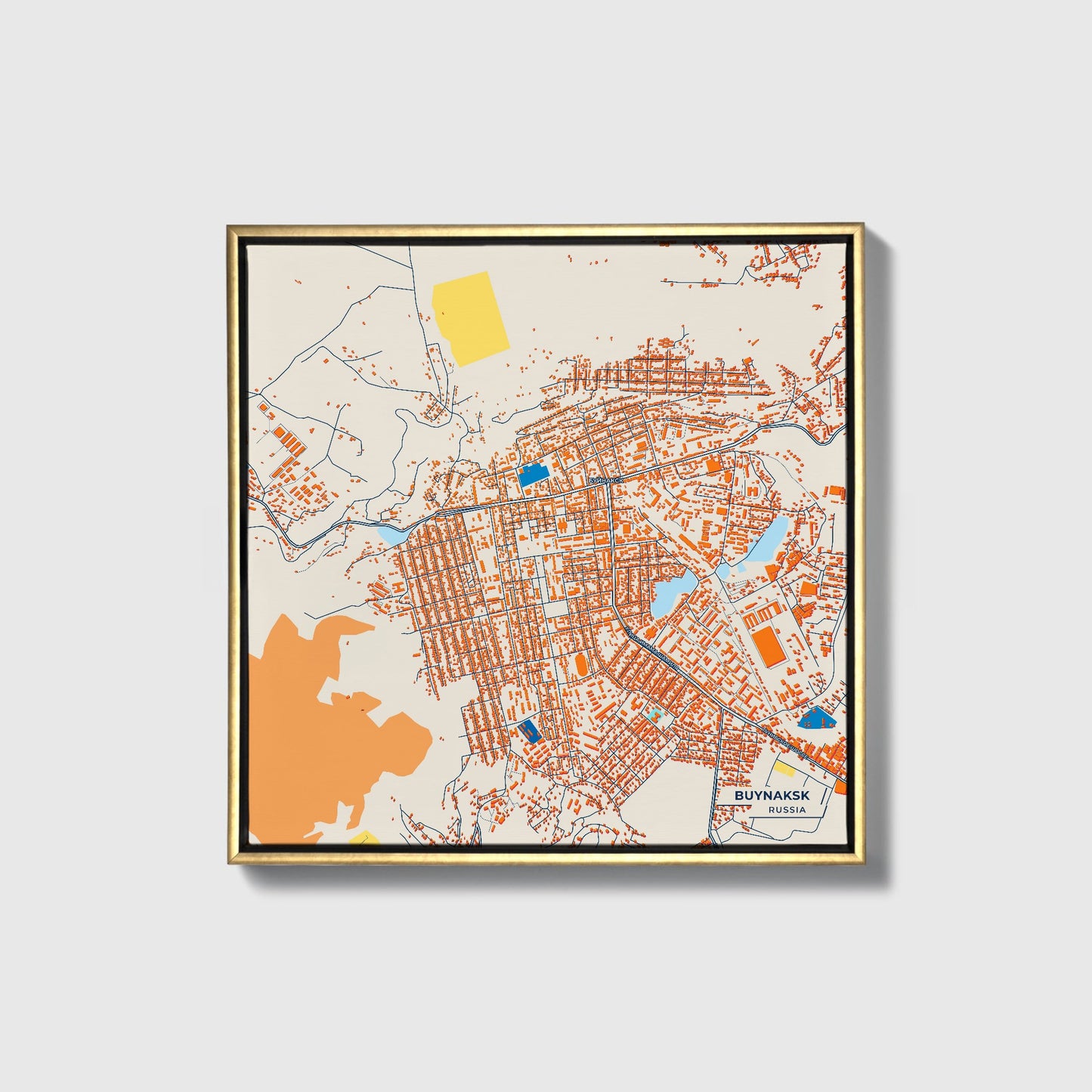 Буйнакск Russia Colorful City Map Canvas Print • Gold Framed