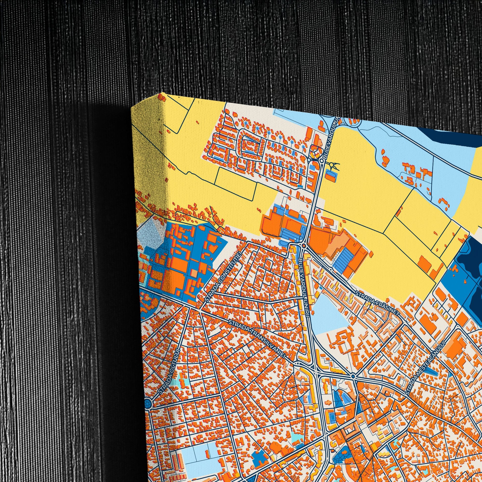 Buzău Romania Colorful City Map Canvas Print Detail