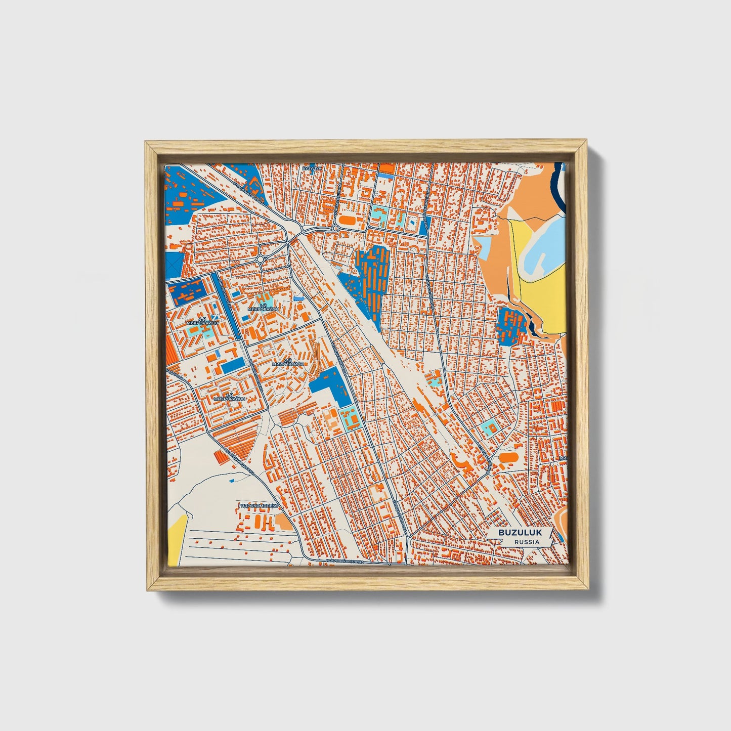 Buzuluk Russia Colorful City Map Canvas Print • Natural Wooden Framed