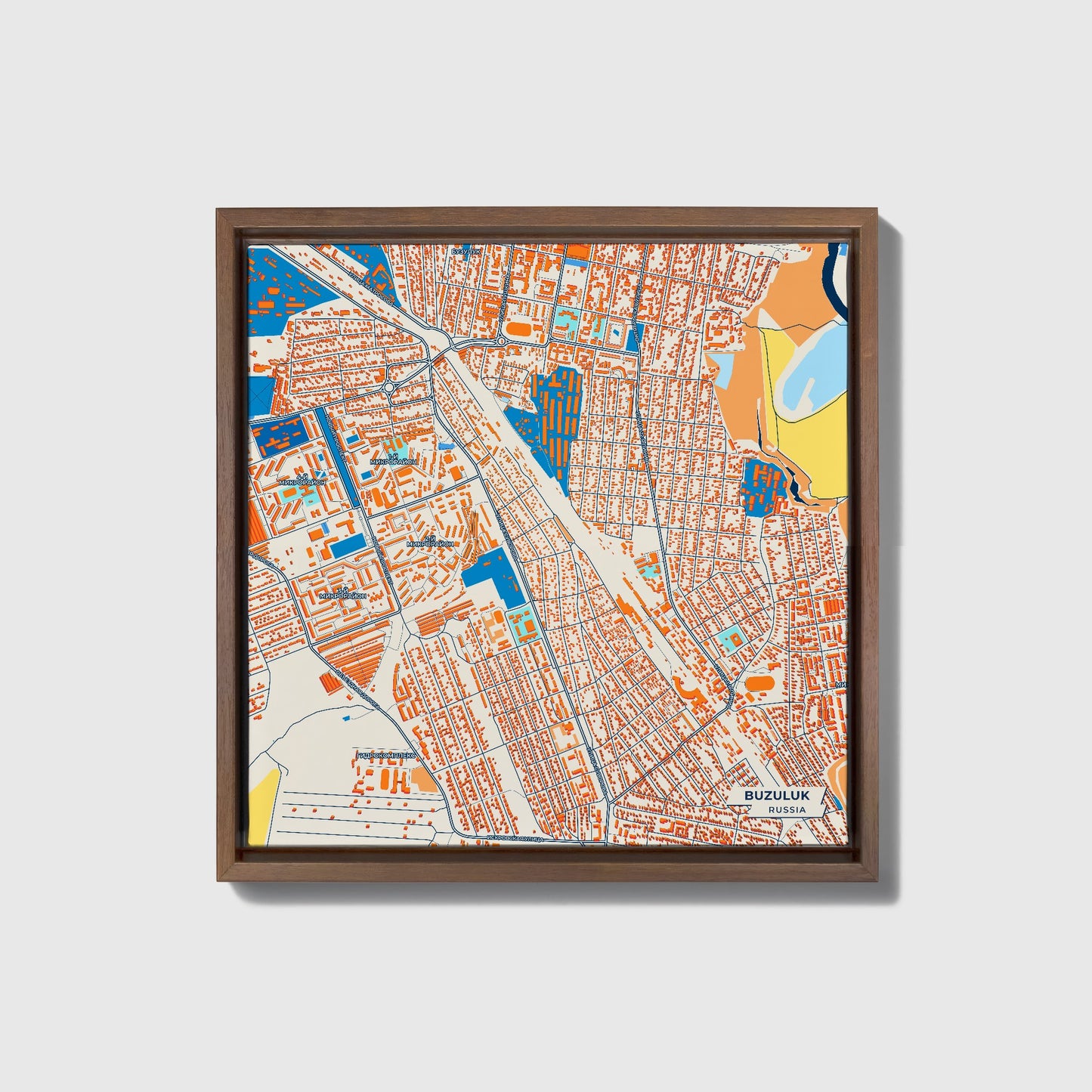Buzuluk Russia Colorful City Map Canvas Print • Dark Wooden Framed