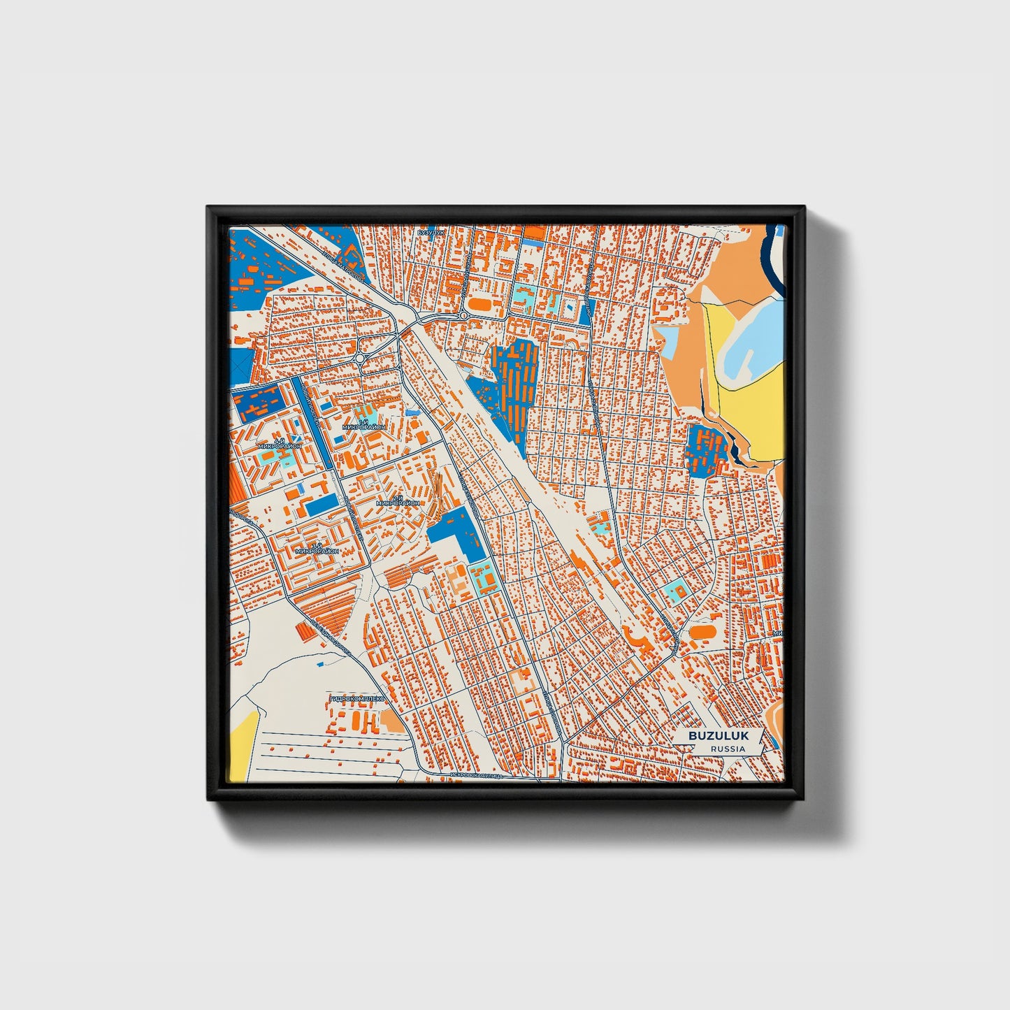 Buzuluk Russia Colorful City Map Canvas Print • Black Framed