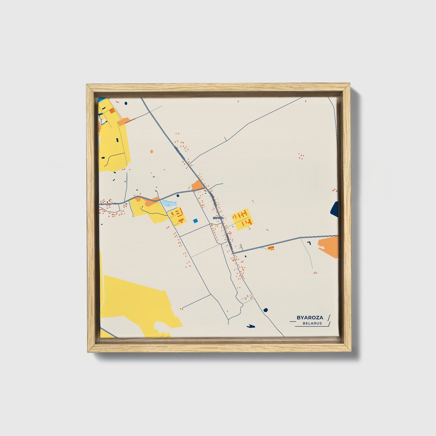 Бяроза Belarus Colorful City Map Canvas Print • Natural Wooden Framed