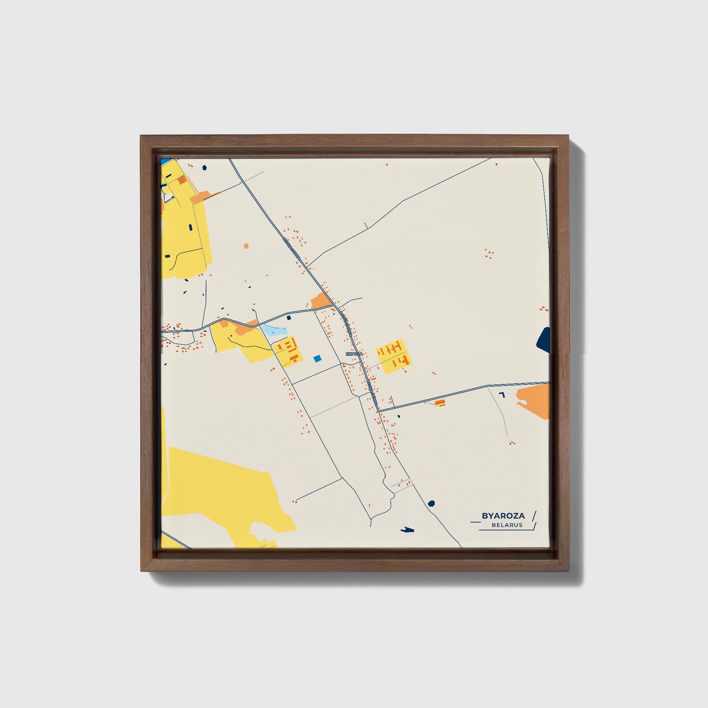 Бяроза Belarus Colorful City Map Canvas Print • Dark Wooden Framed
