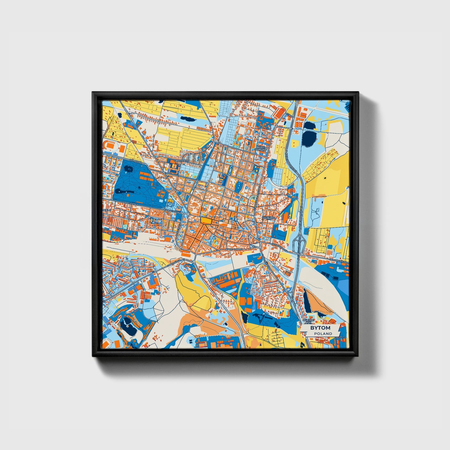 Bytom Poland Colorful City Map Canvas Print • Black Framed