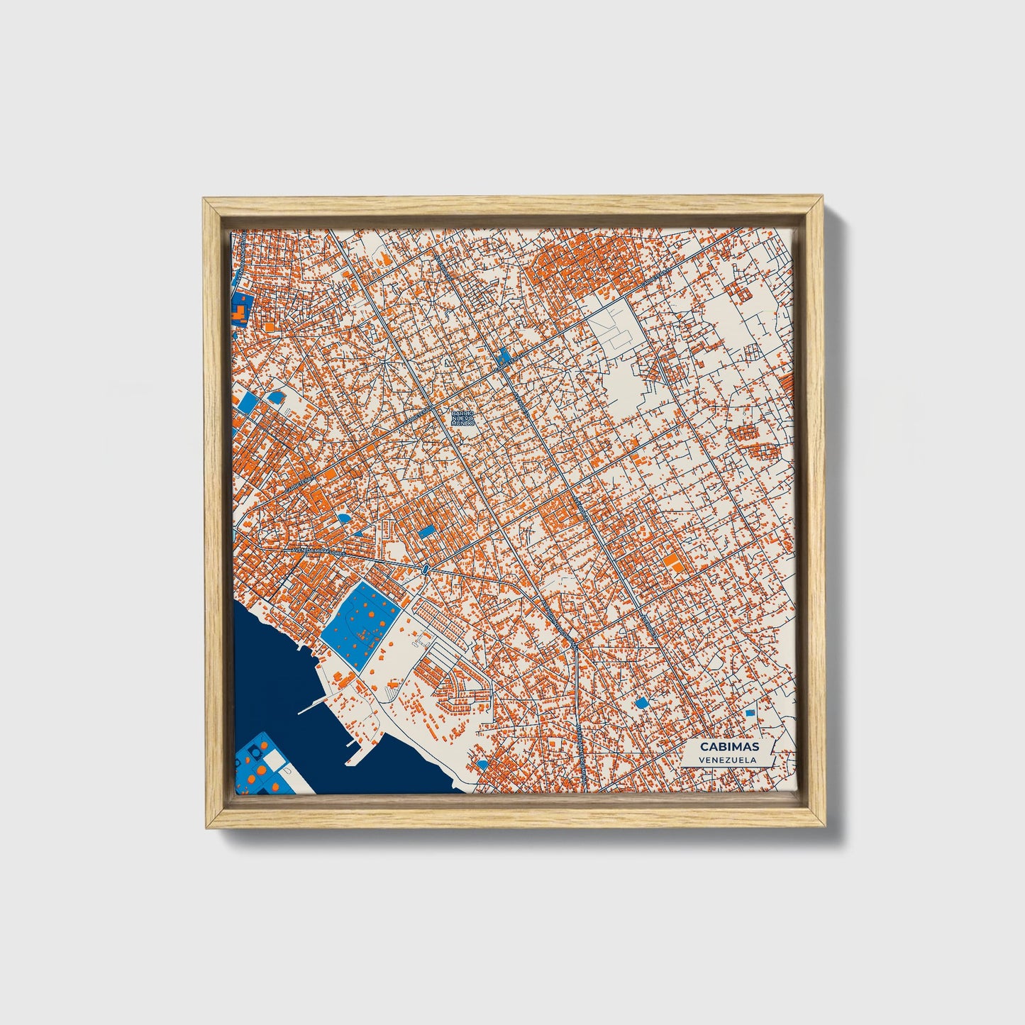 Cabimas Venezuela Colorful City Map Canvas Print • Natural Wooden Framed