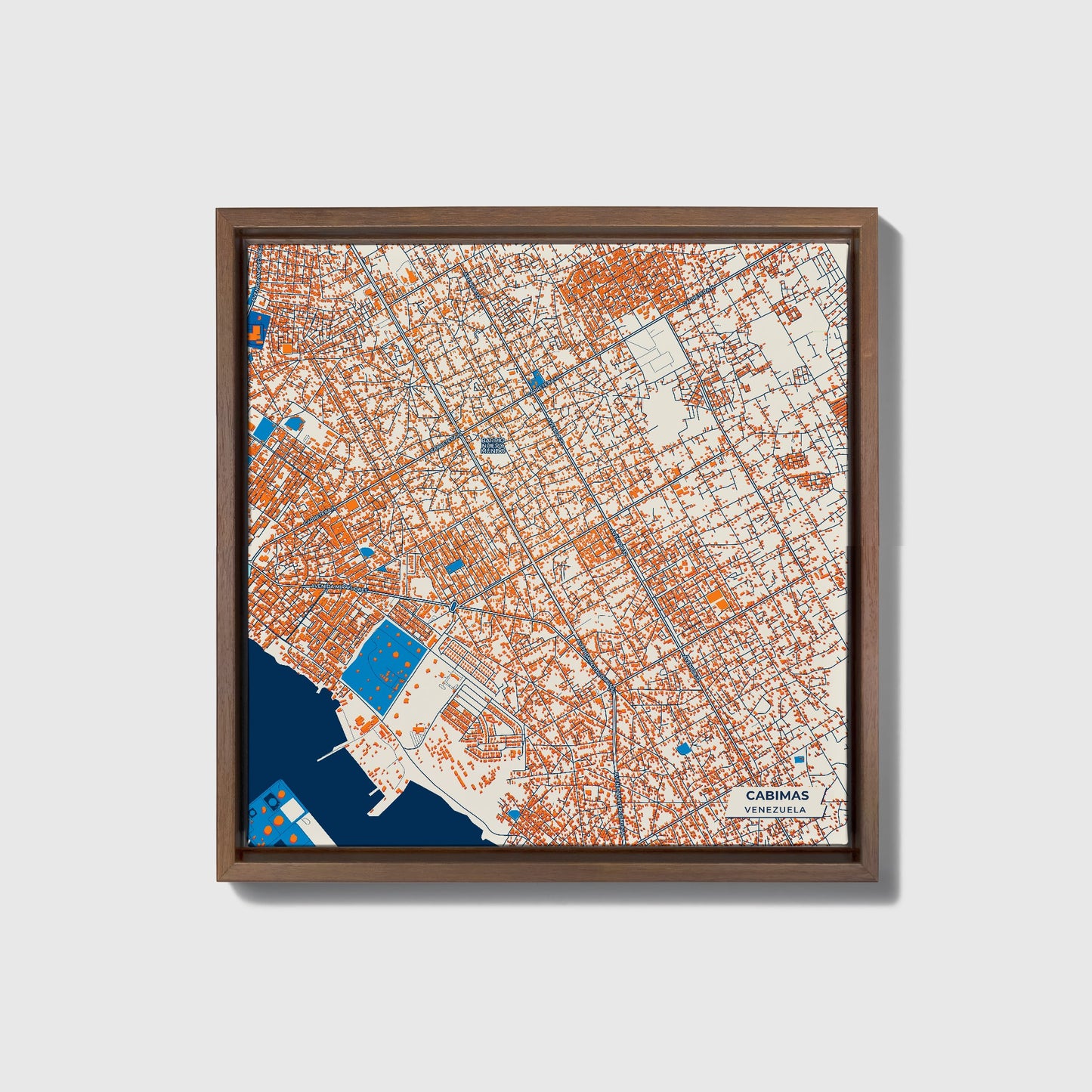 Cabimas Venezuela Colorful City Map Canvas Print • Dark Wooden Framed