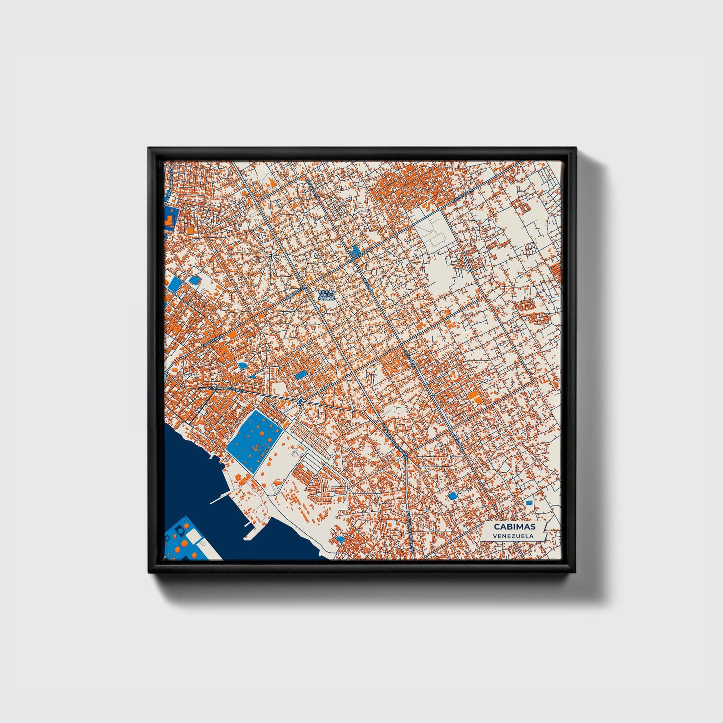 Cabimas Venezuela Colorful City Map Canvas Print • Black Framed