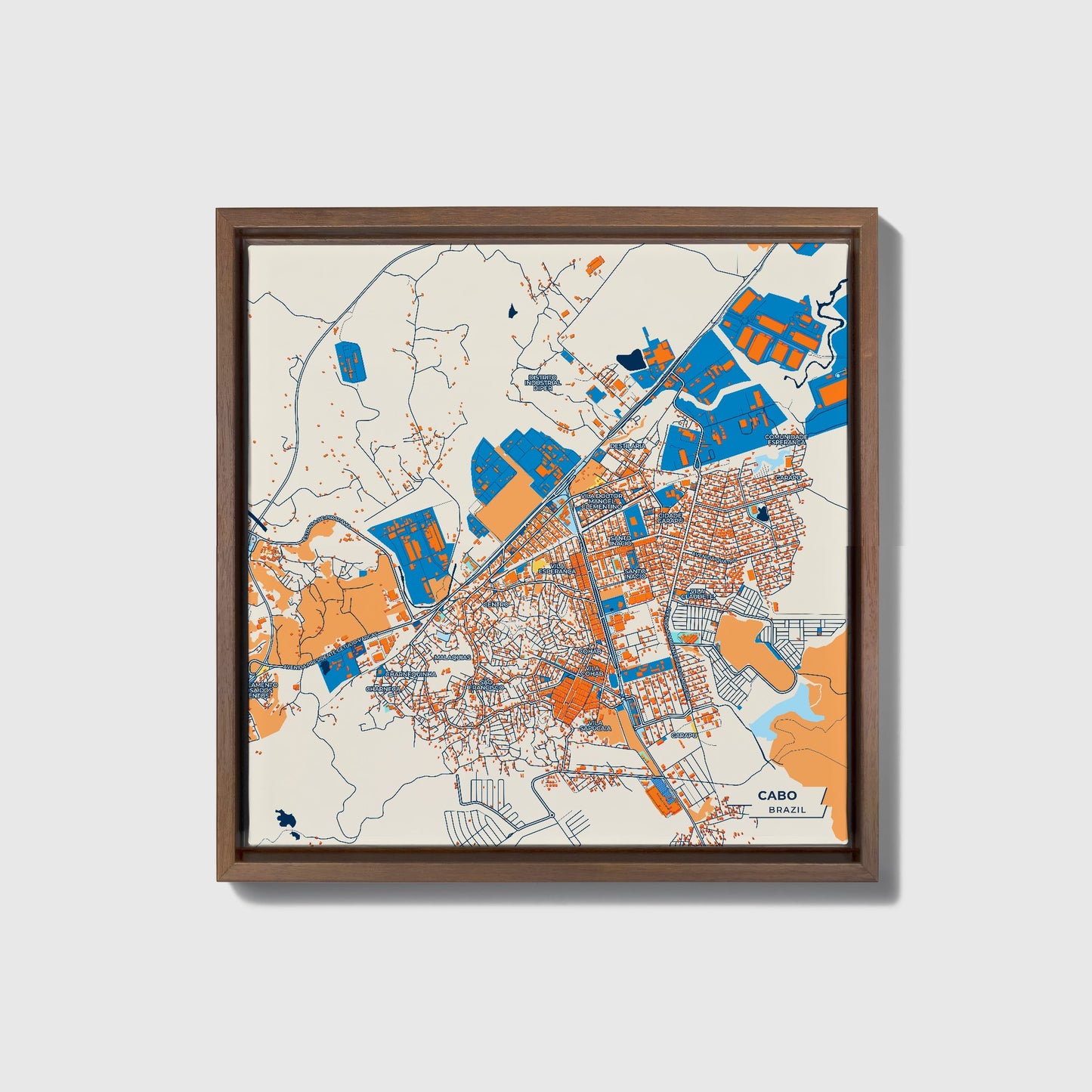 Cabo Brazil Colorful City Map Canvas Print • Dark Wooden Framed