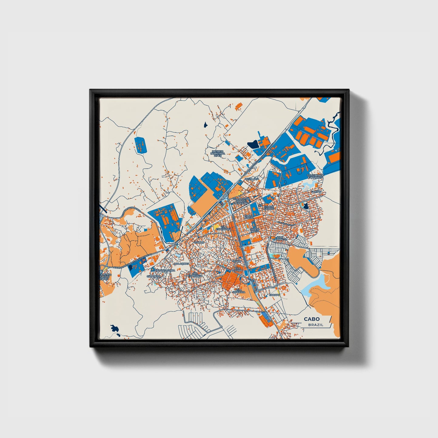 Cabo Brazil Colorful City Map Canvas Print • Black Framed