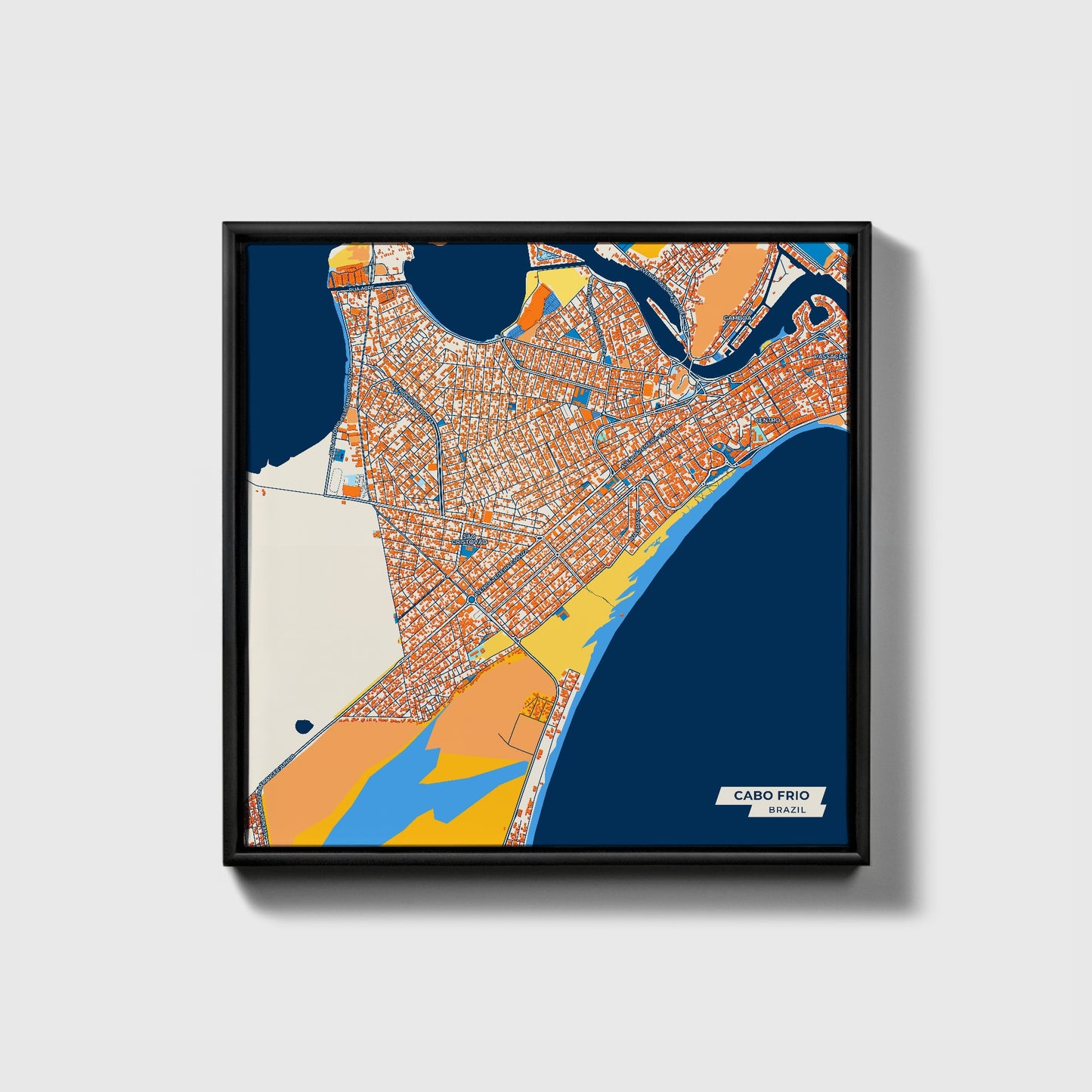 Cabo Frio Brazil Colorful City Map Canvas Print • Black Framed