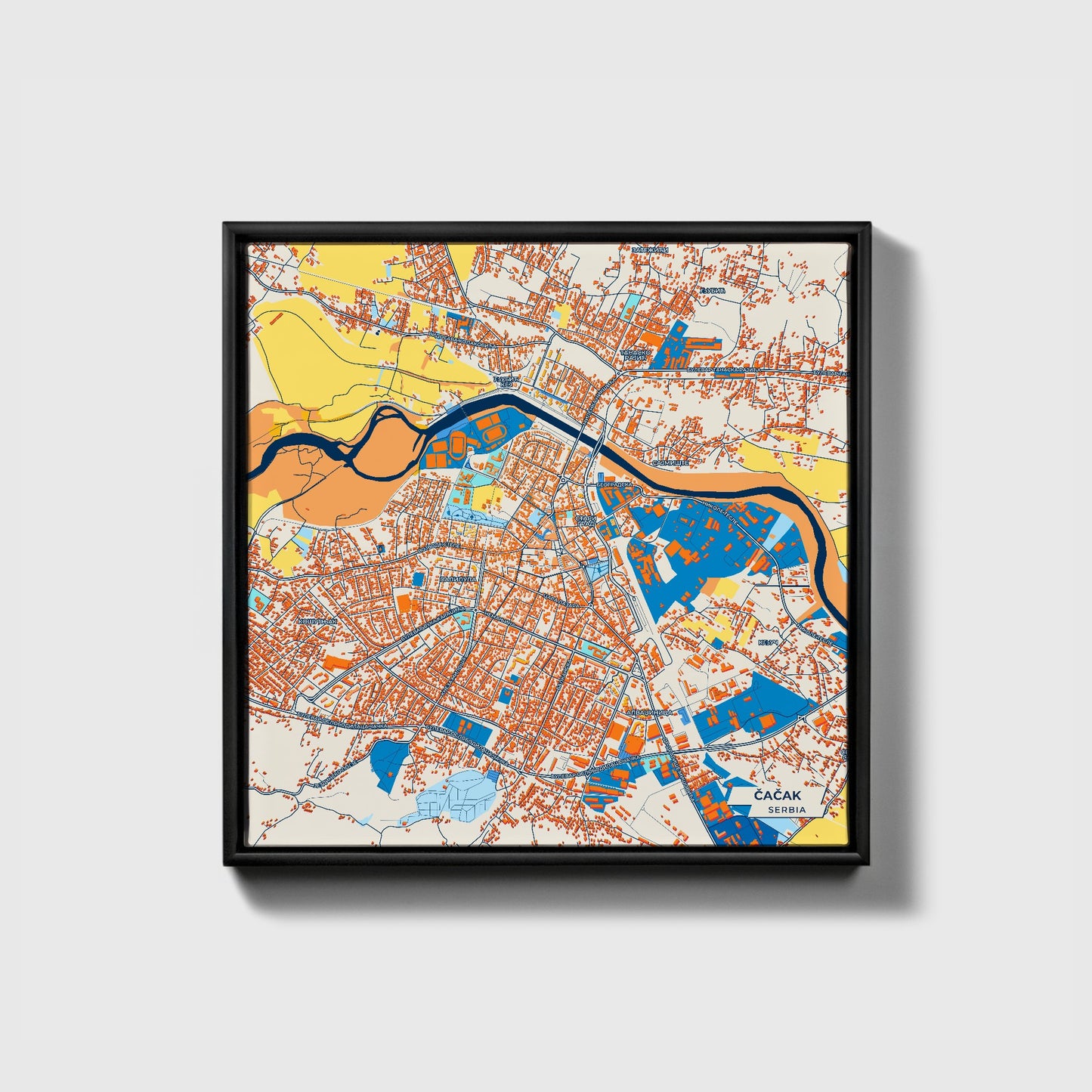 Чачак Serbia Colorful City Map Canvas Print • Black Framed