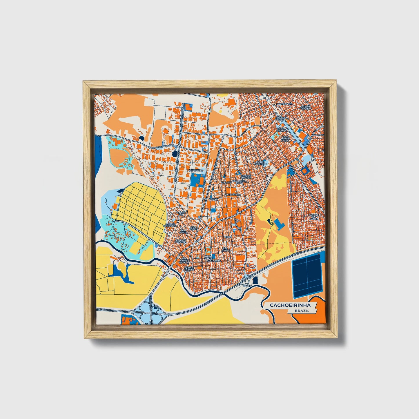 Cachoeirinha Brazil Colorful City Map Canvas Print • Natural Wooden Framed