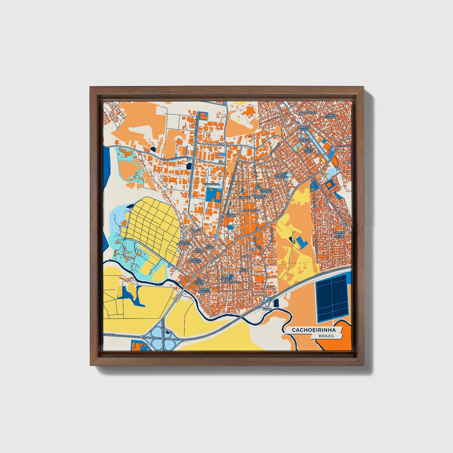 Cachoeirinha Brazil Colorful City Map Canvas Print • Dark Wooden Framed