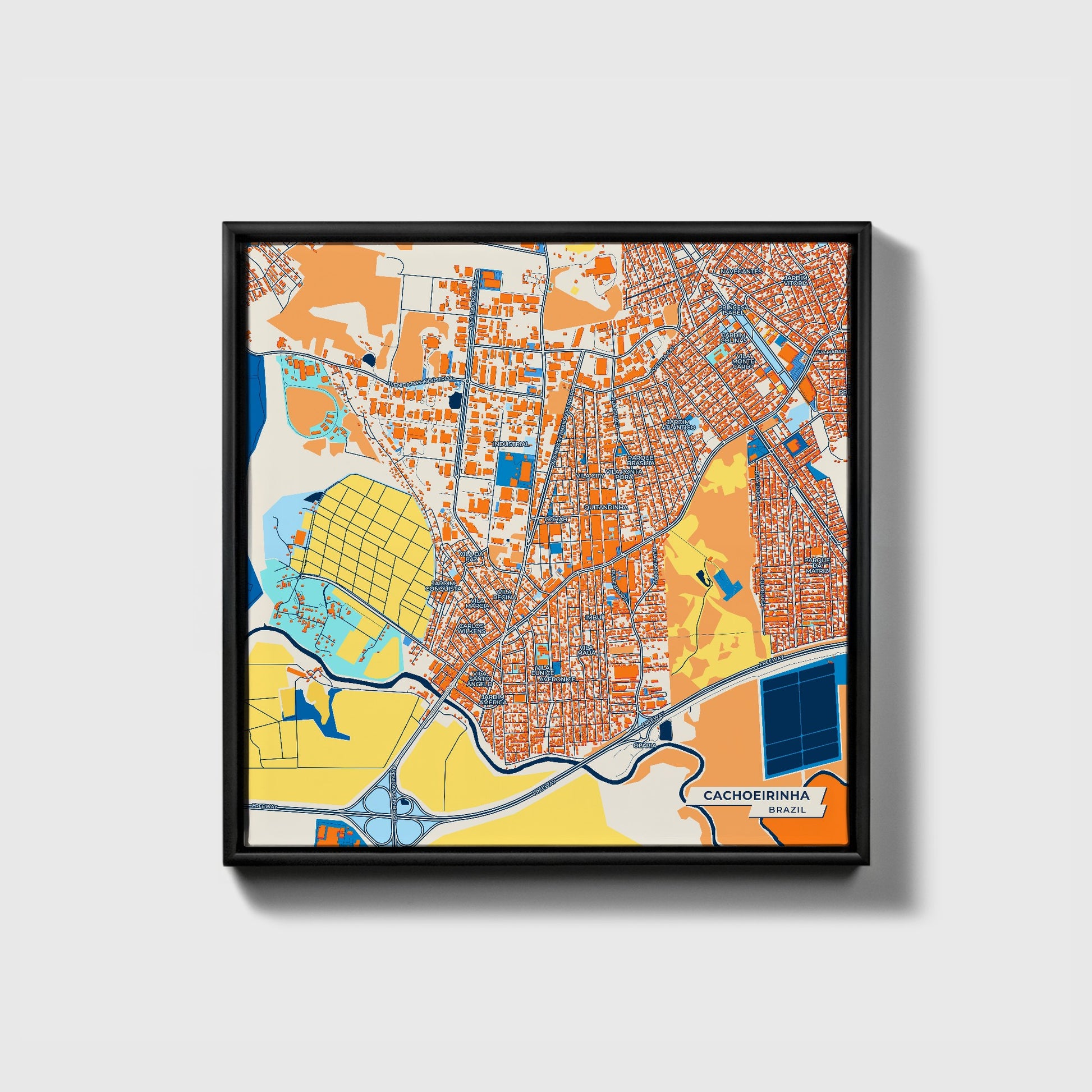 Cachoeirinha Brazil Colorful City Map Canvas Print • Black Framed