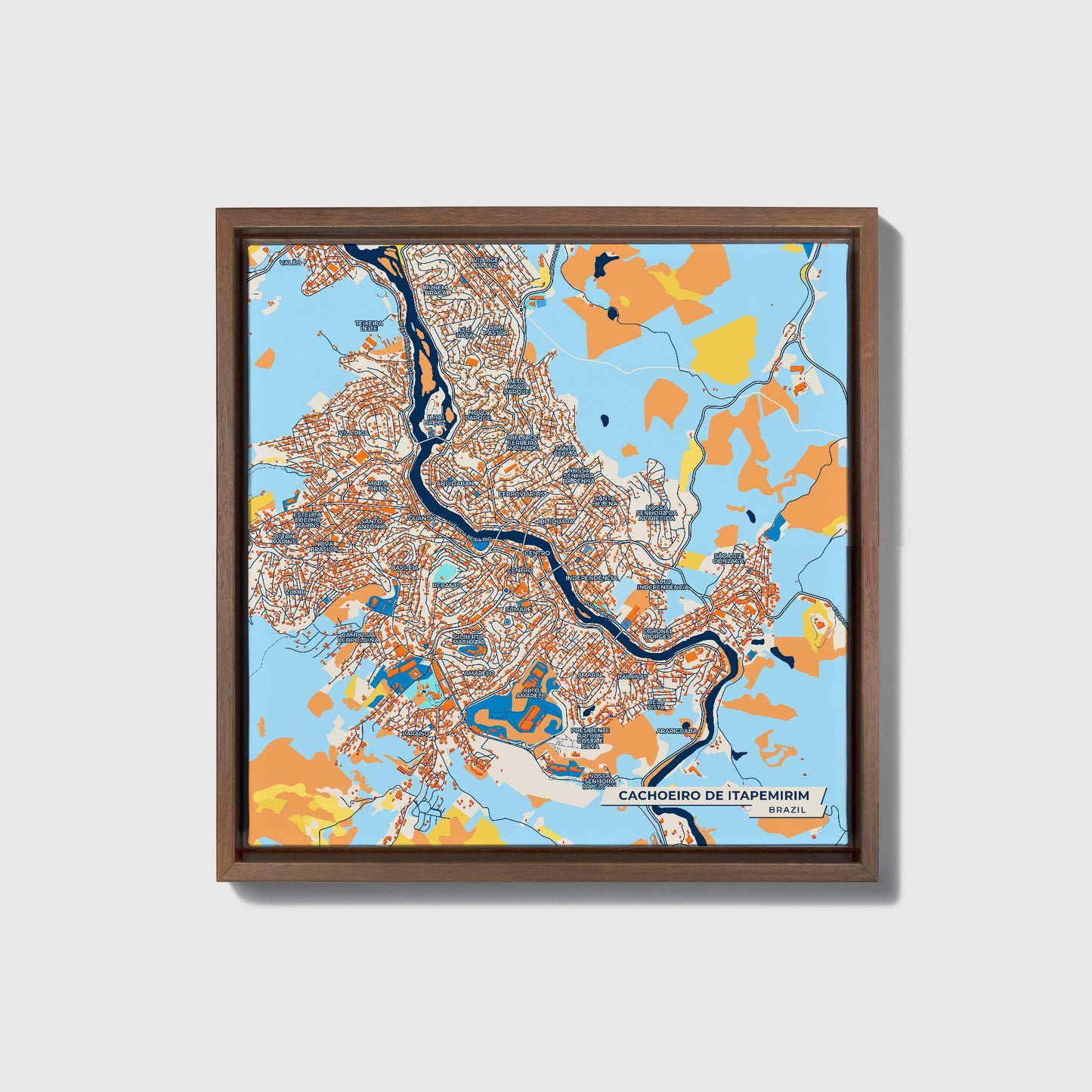 Cachoeiro De Itapemirim Brazil Colorful City Map Canvas Print • Dark Wooden Framed