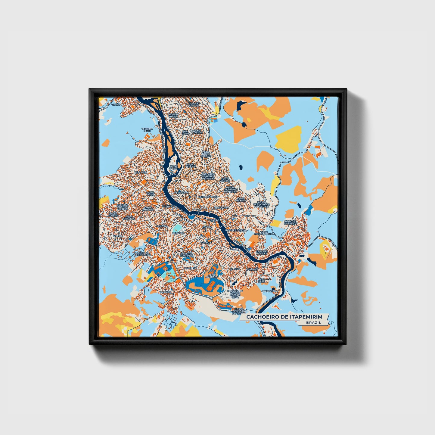 Cachoeiro De Itapemirim Brazil Colorful City Map Canvas Print • Black Framed
