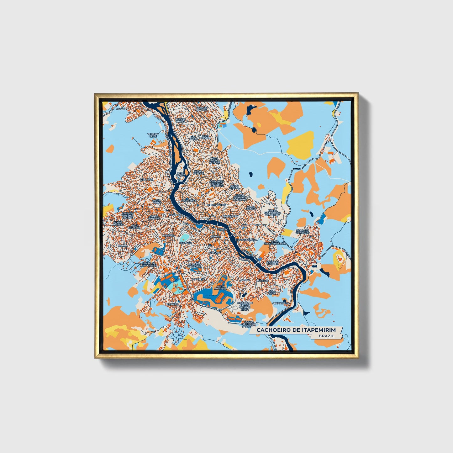 Cachoeiro De Itapemirim Brazil Colorful City Map Canvas Print • Gold Framed
