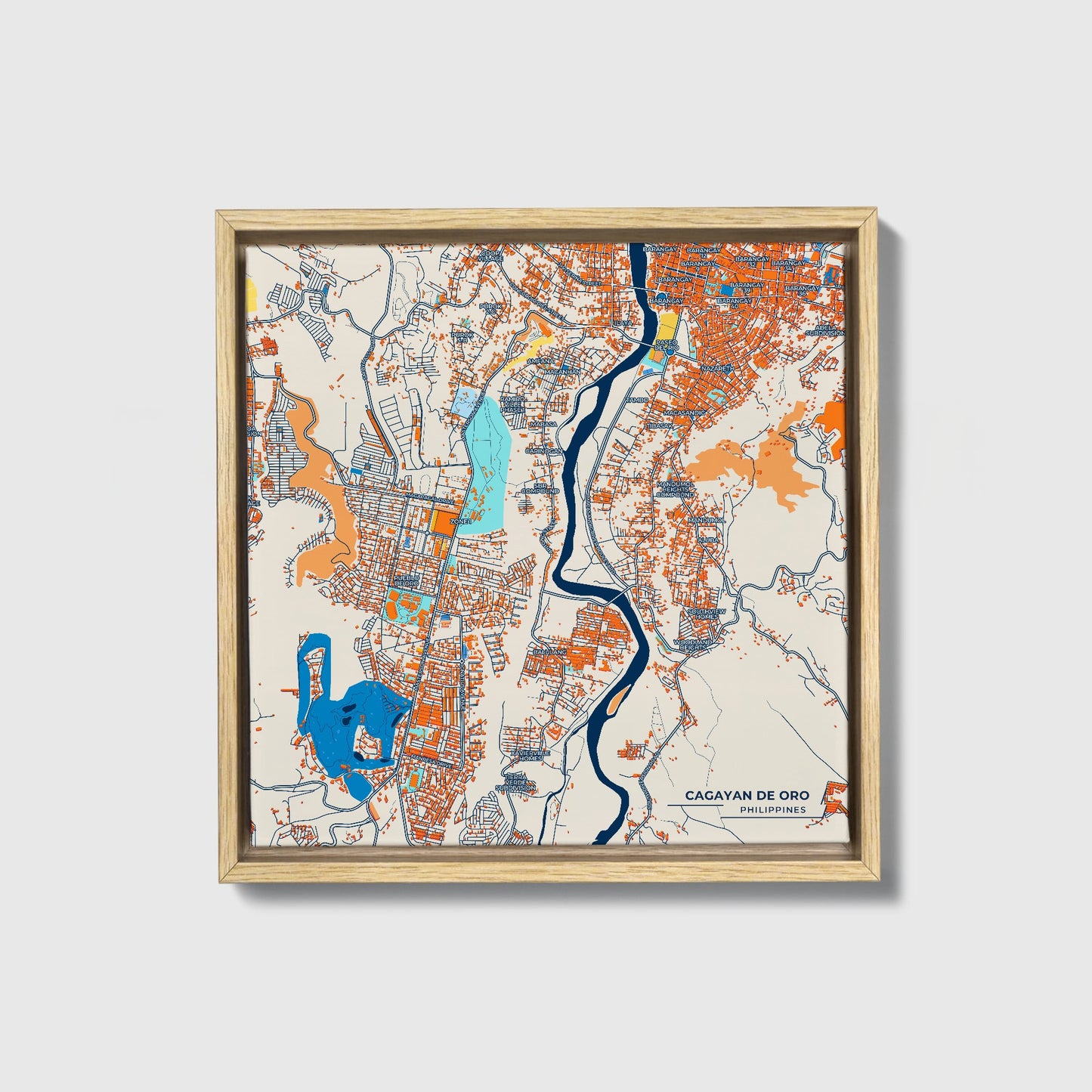 Cagayan De Oro Philippines Colorful City Map Canvas Print • Natural Wooden Framed