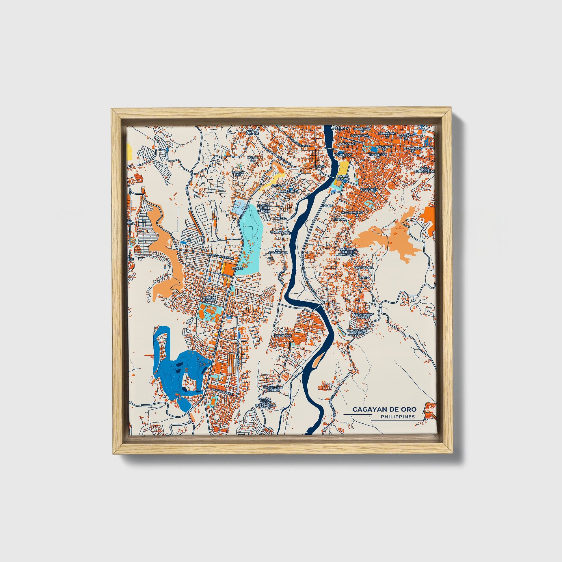 Cagayan De Oro Philippines Colorful City Map Canvas Print • Natural Wooden Framed
