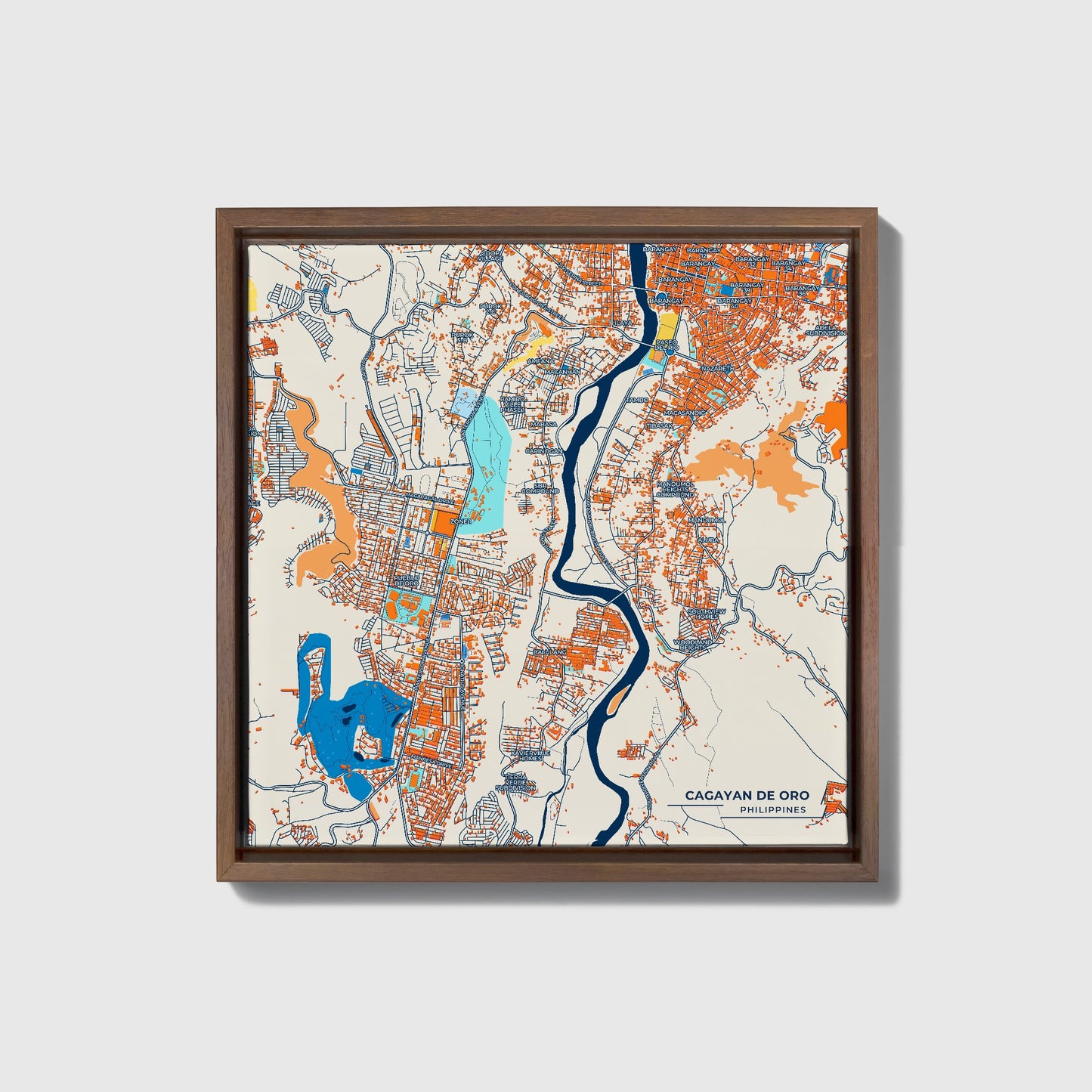 Cagayan De Oro Philippines Colorful City Map Canvas Print • Dark Wooden Framed