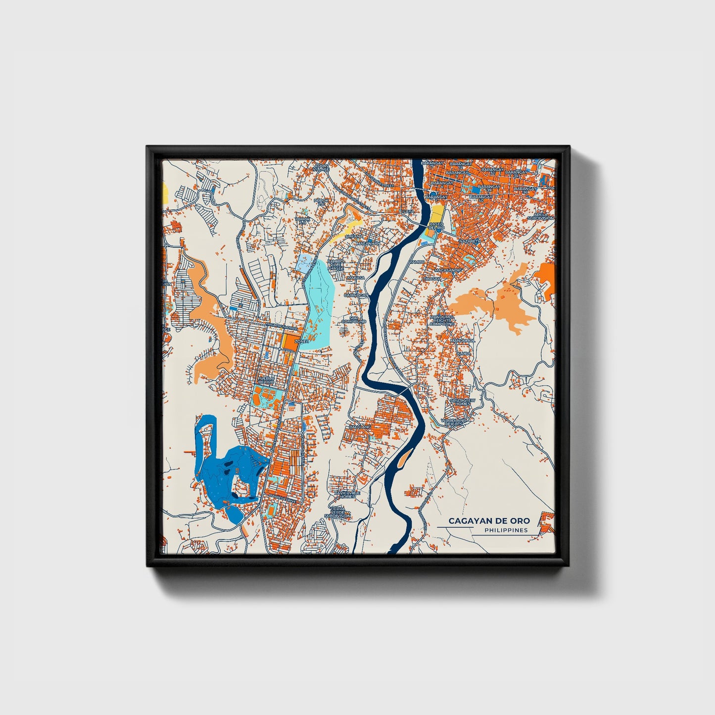 Cagayan De Oro Philippines Colorful City Map Canvas Print • Black Framed