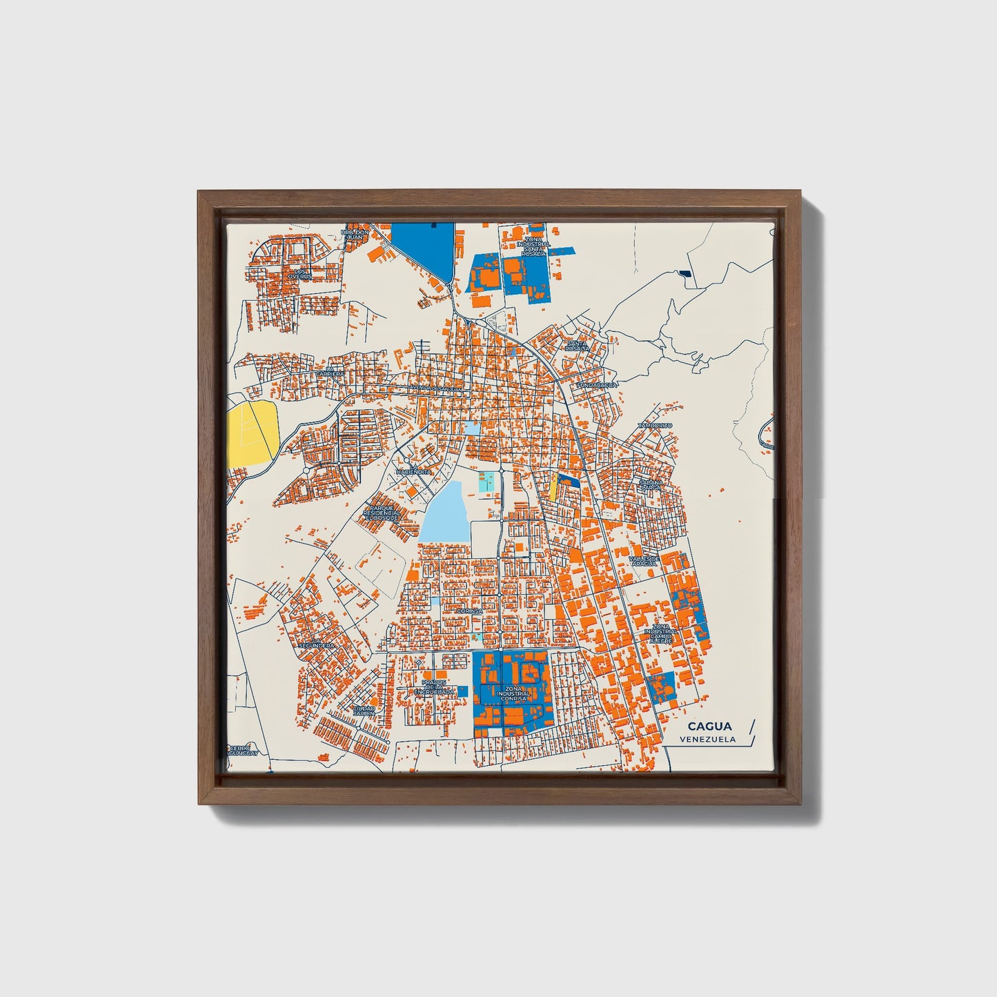 Cagua Venezuela Colorful City Map Canvas Print • Dark Wooden Framed