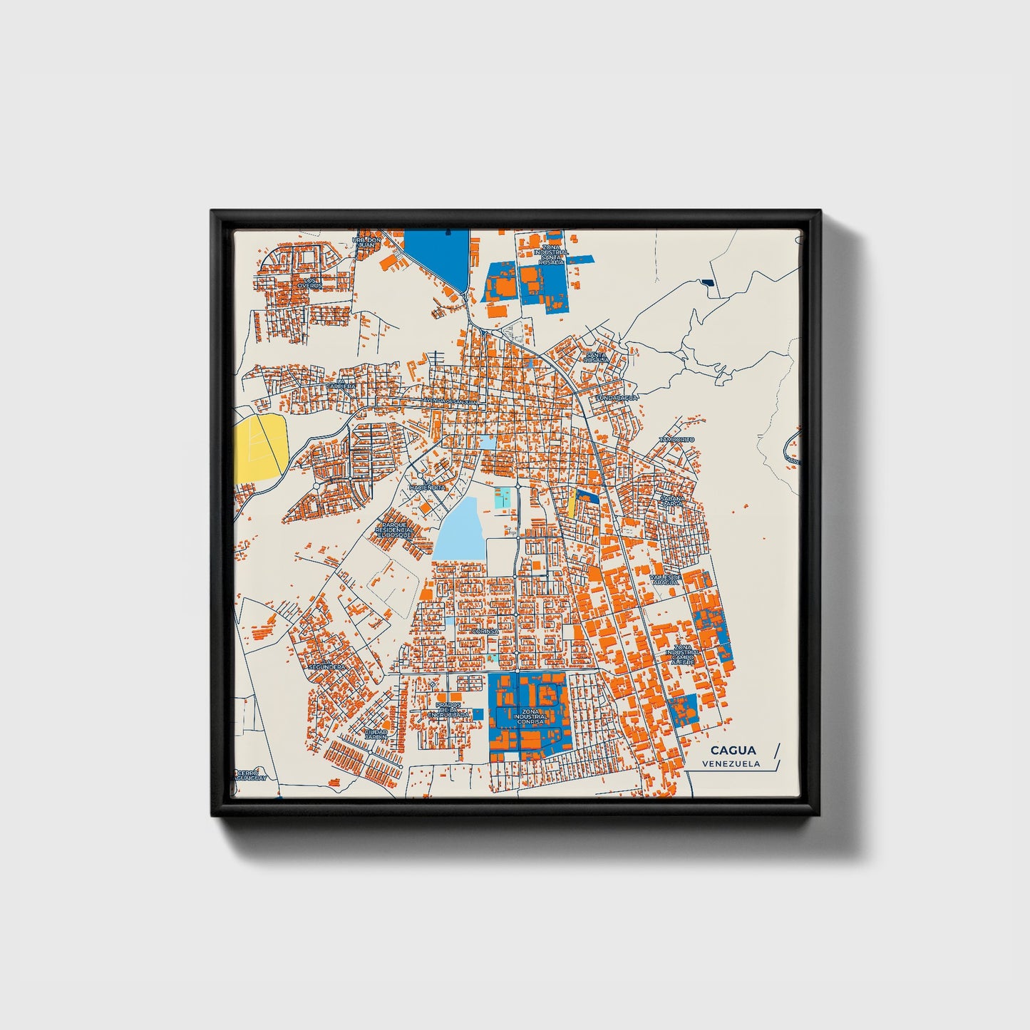 Cagua Venezuela Colorful City Map Canvas Print • Black Framed