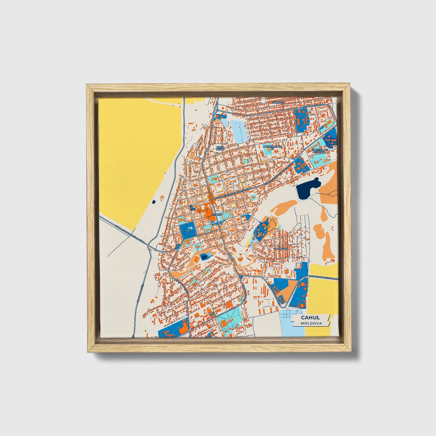 Cahul Moldova Colorful City Map Canvas Print • Natural Wooden Framed