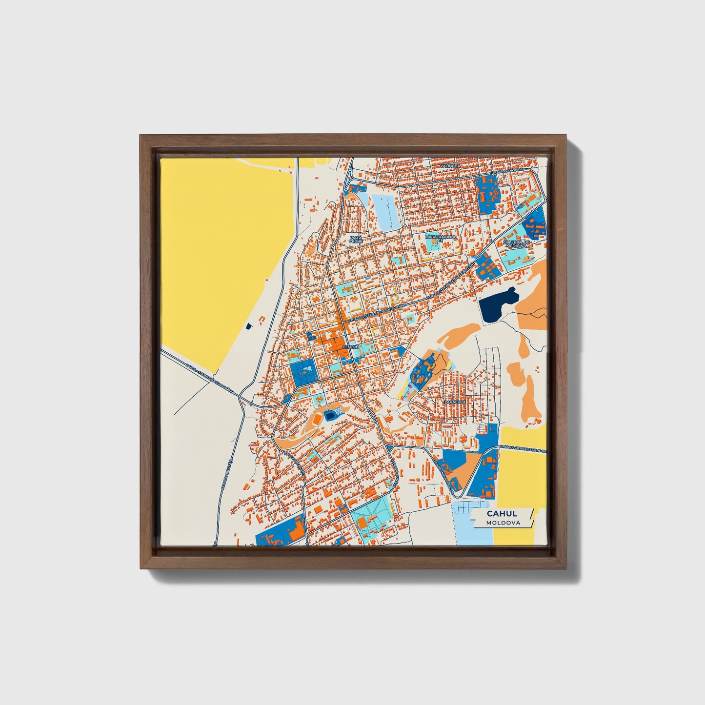 Cahul Moldova Colorful City Map Canvas Print • Dark Wooden Framed