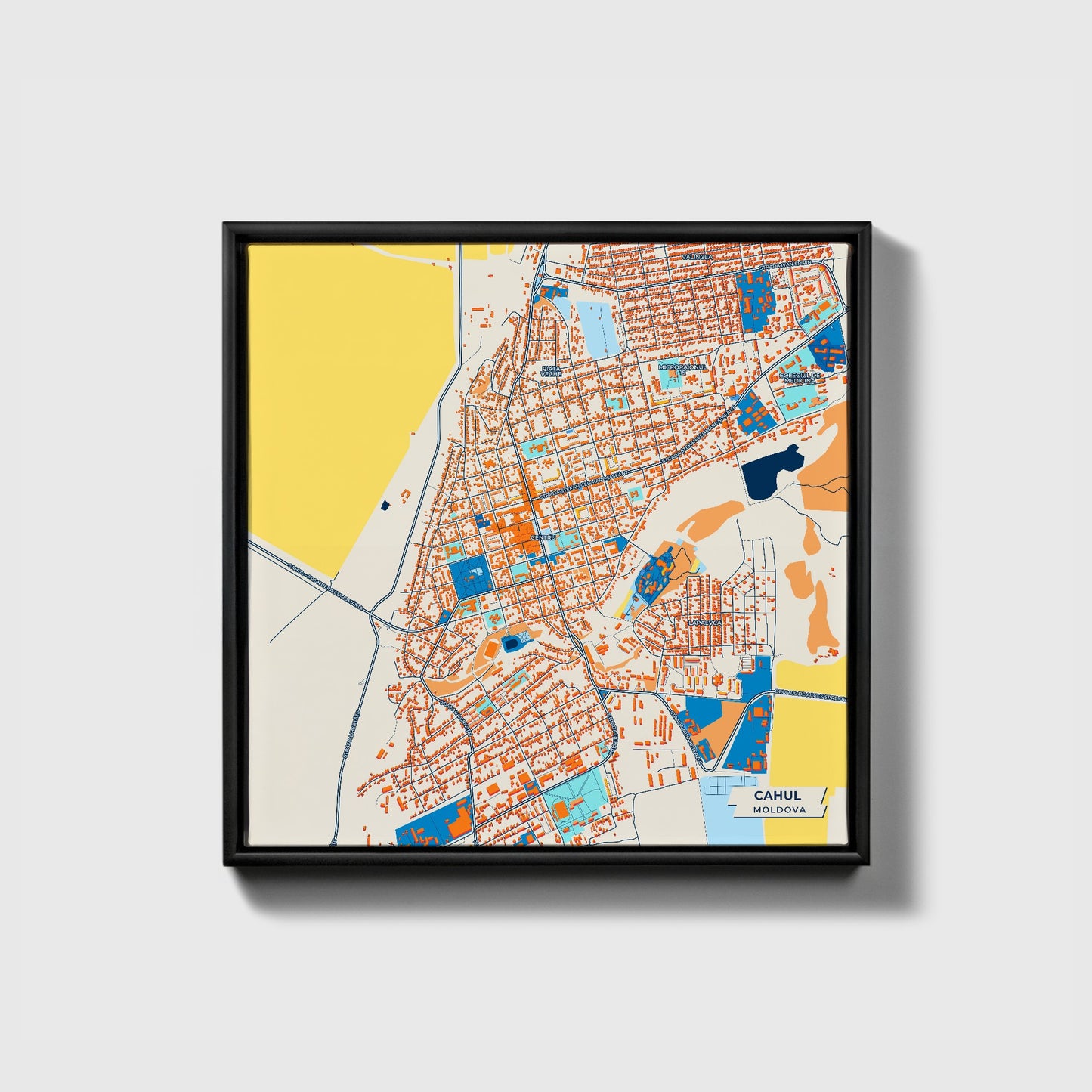 Cahul Moldova Colorful City Map Canvas Print • Black Framed